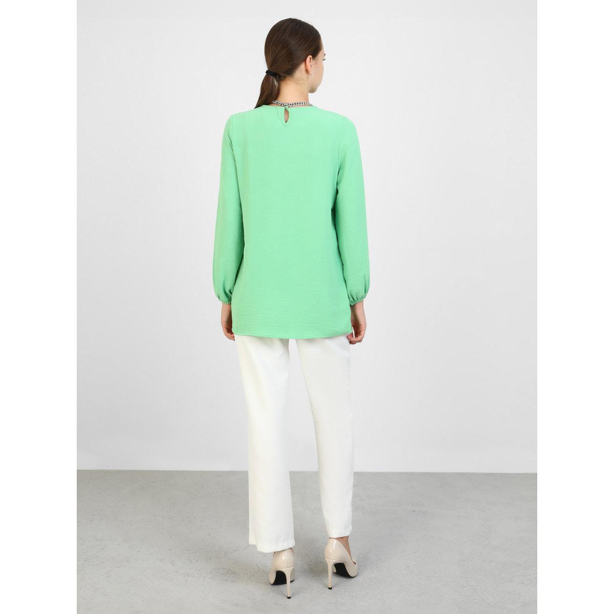 Modanisa X Styli Green Solid Round Neck Longline Blouse-women-clothing-shirtsandblouses-blouses-image-4