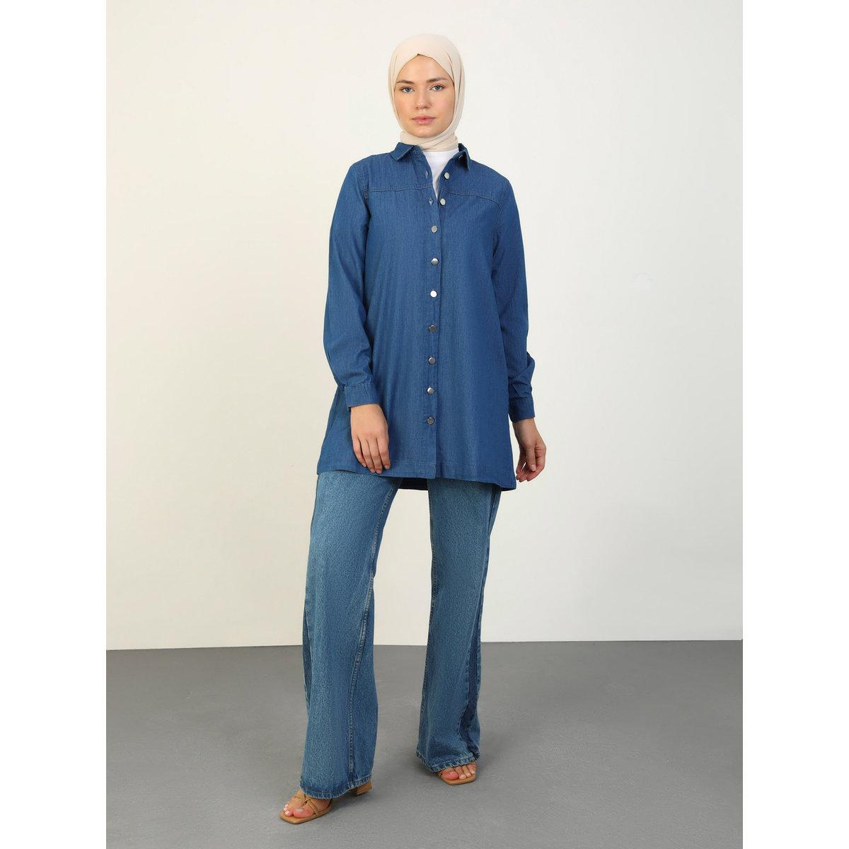 تونيك بنسيج دنيم وتفاصيل أزرار-women-clothing-shirtsandblouses-blouses-image-1