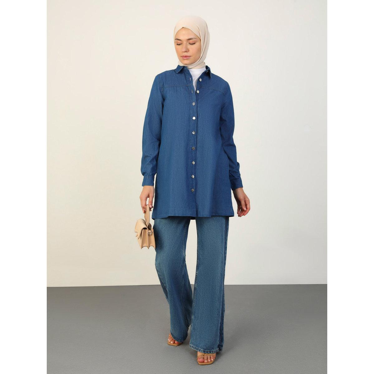تونيك بنسيج دنيم وتفاصيل أزرار-women-clothing-shirtsandblouses-blouses-image-2