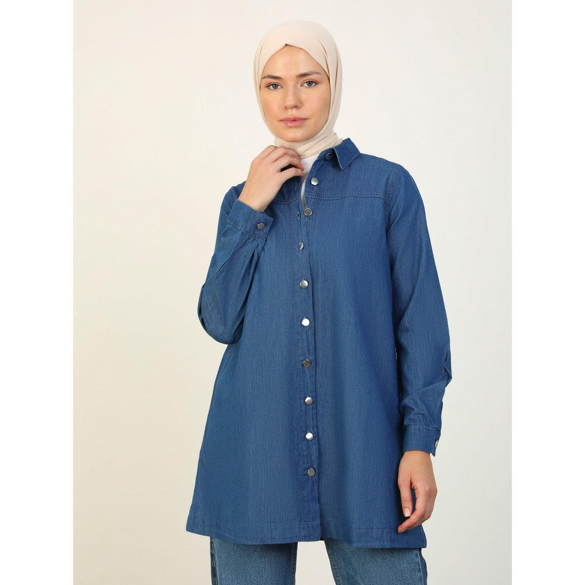 تونيك بنسيج دنيم وتفاصيل أزرار-women-clothing-shirtsandblouses-blouses-image-3