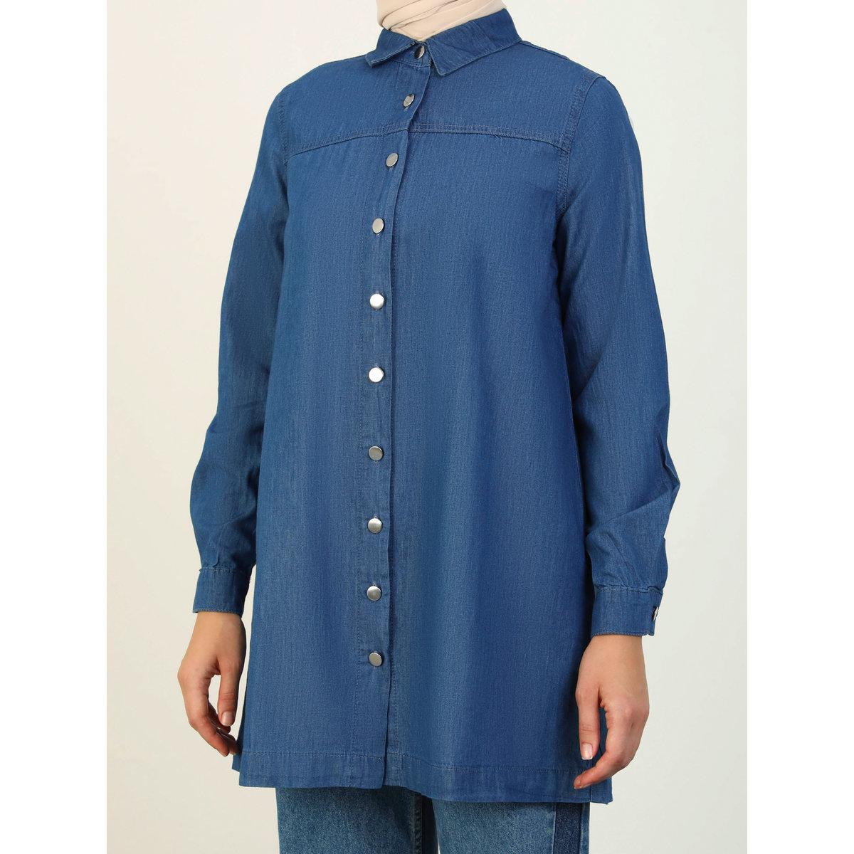 Modanisa X Styli Blue Denim Buttoned Spread Collar Tunic-women-clothing-shirtsandblouses-blouses-image-4