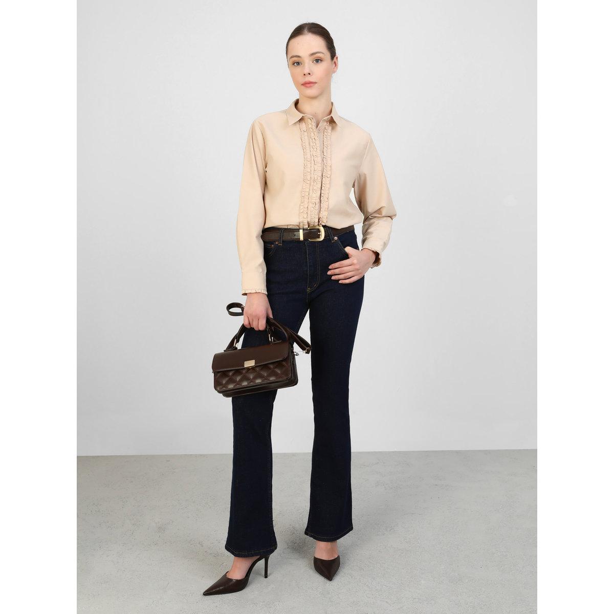 Modanisa X Styli Ruffled Detail Poplin Buttoned Shirt-women-clothing-shirtsandblouses-shirts-image-1