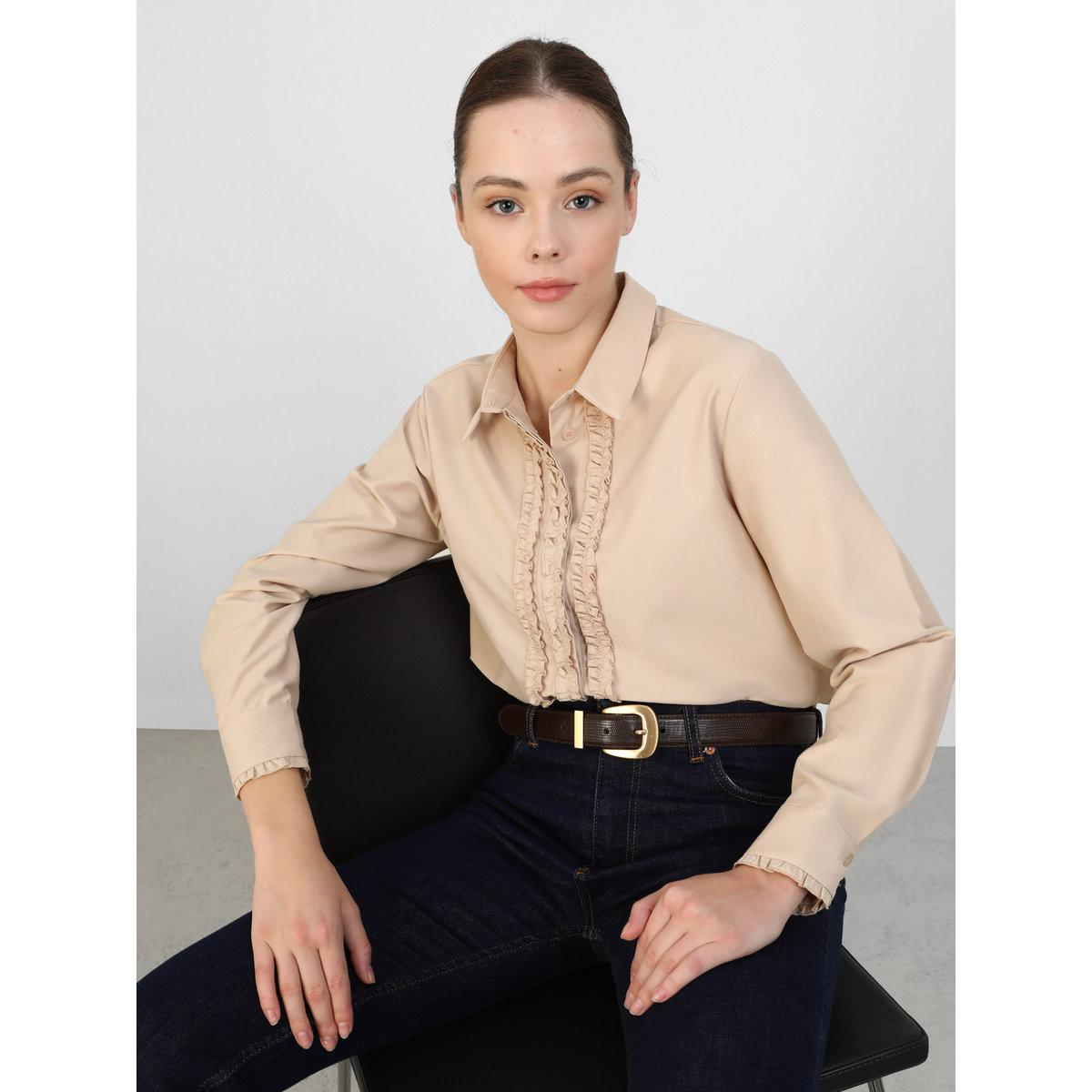 Modanisa X Styli Ruffled Detail Poplin Buttoned Shirt-women-clothing-shirtsandblouses-shirts-image-2