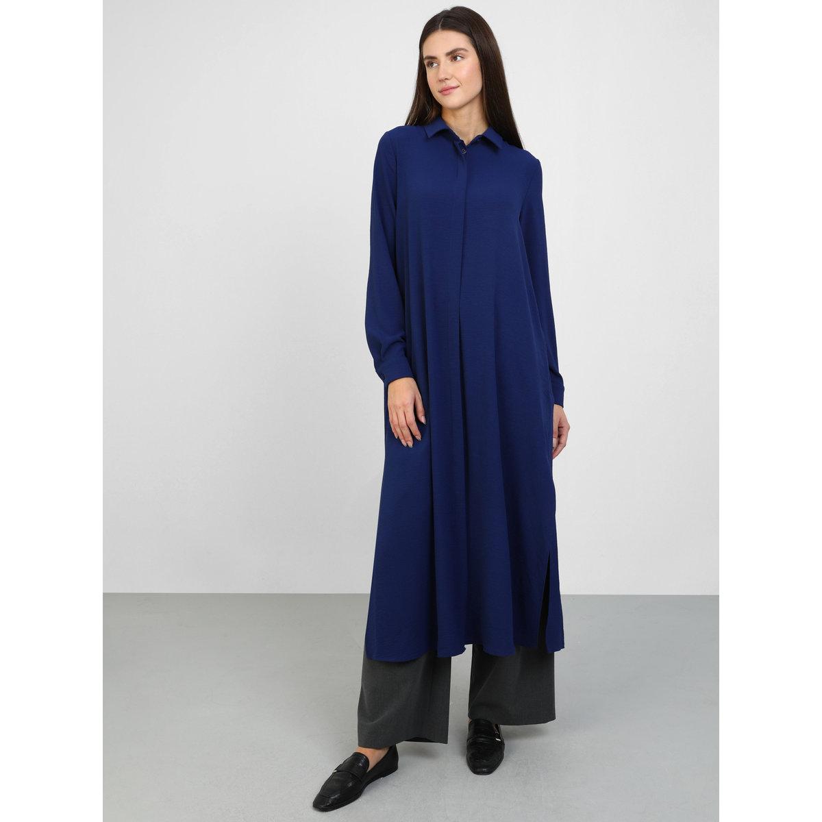 Modanisa X Styli Women Navy Blue Longline Tunic Top-women-clothing-shirtsandblouses-blouses-image-1