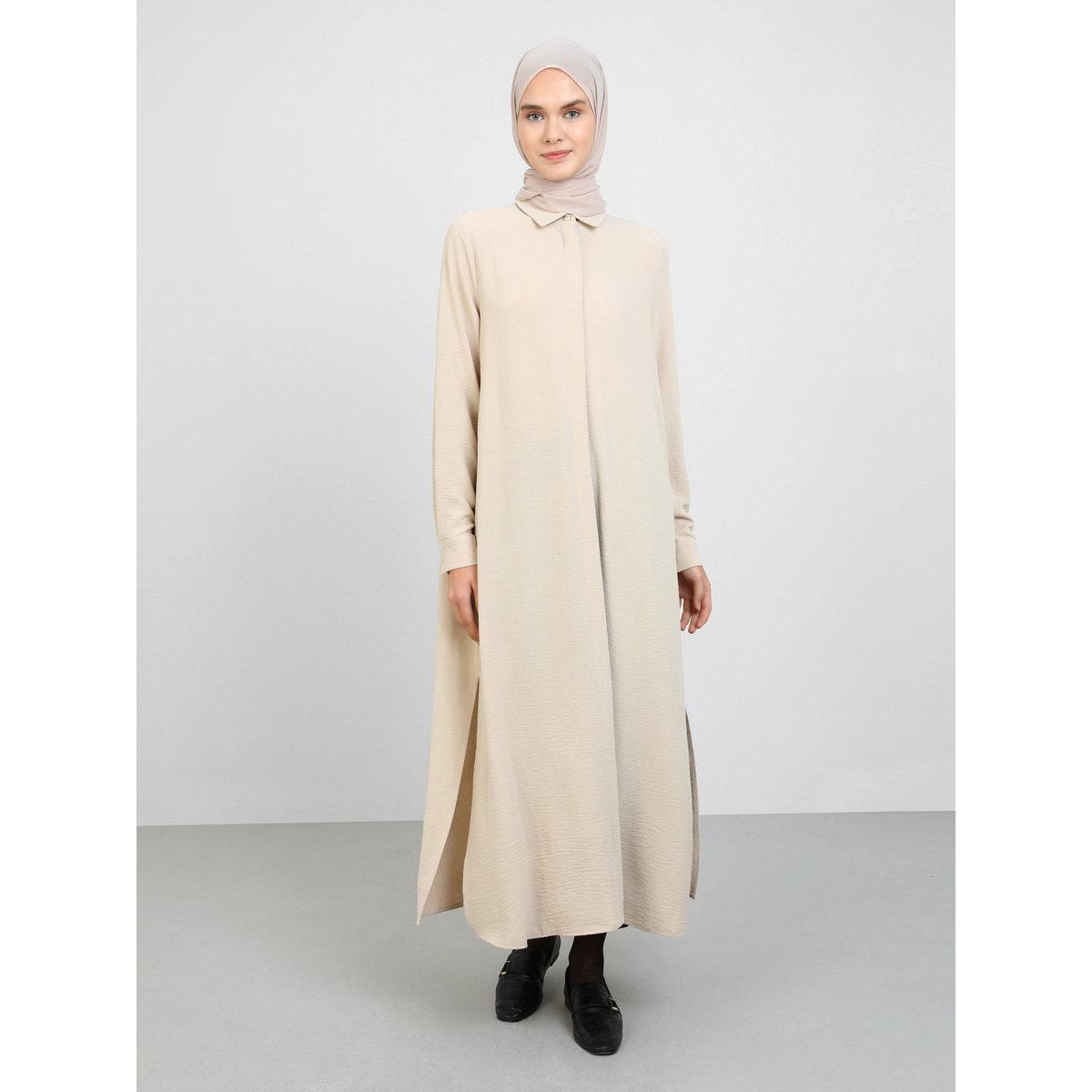 Modanisa X Styli Women Beige Longline Tunic Top-women-clothing-shirtsandblouses-blouses-image-1
