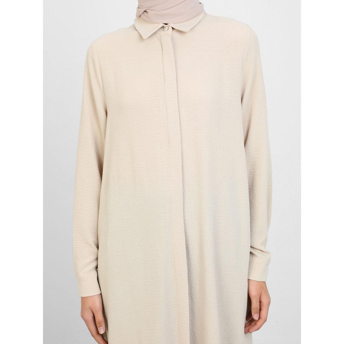 Modanisa X Styli Women Beige Longline Tunic Top-women-clothing-shirtsandblouses-blouses-image-4