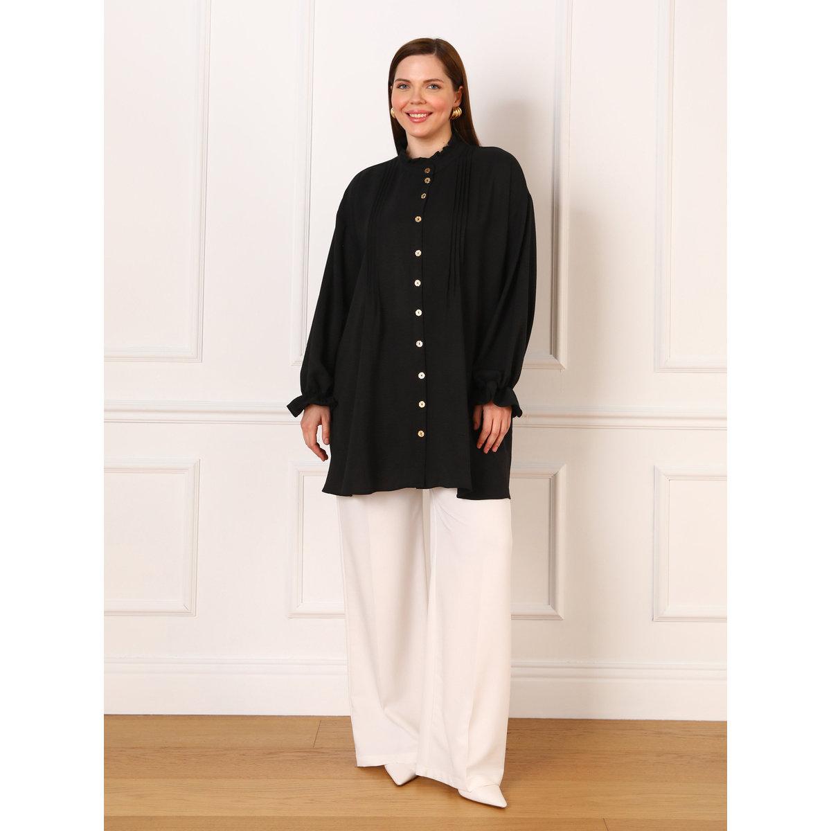 بلوزة تونيك بمقاس كبير بتفاصيل مدروزة-women-clothing-shirtsandblouses-blouses-image-1
