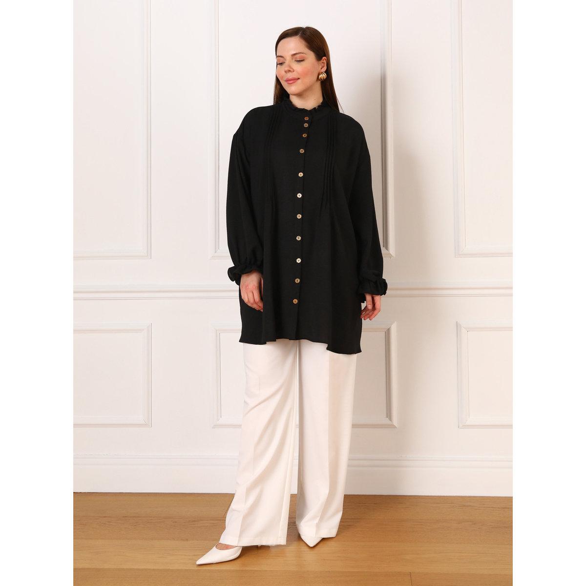 بلوزة تونيك بمقاس كبير بتفاصيل مدروزة-women-clothing-shirtsandblouses-blouses-image-2