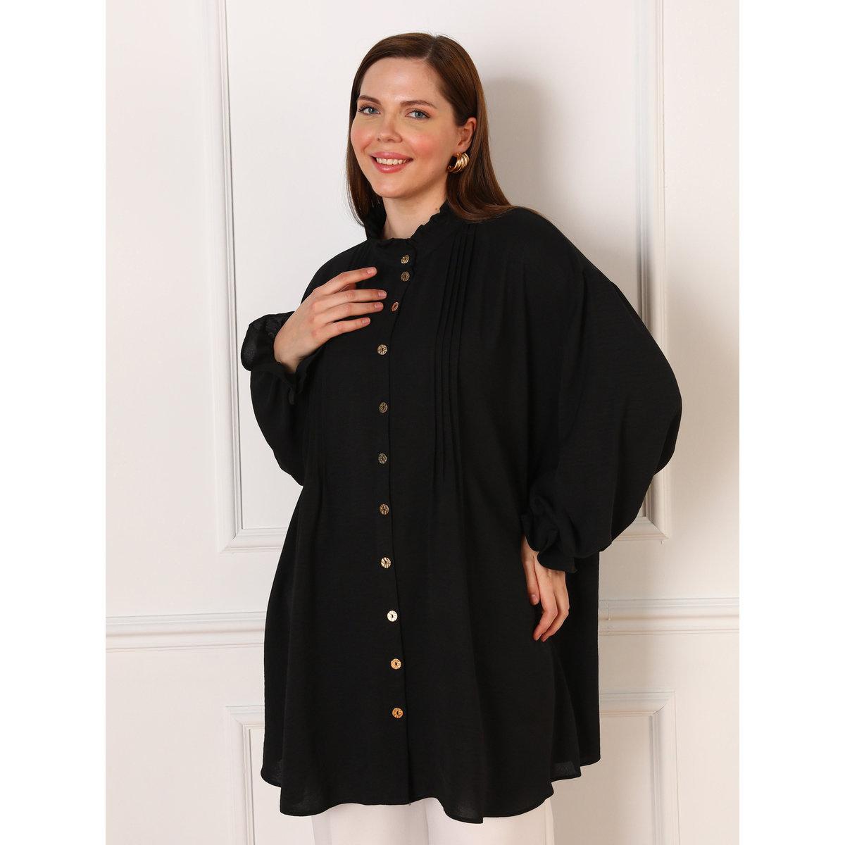 بلوزة تونيك بمقاس كبير بتفاصيل مدروزة-women-clothing-shirtsandblouses-blouses-image-3