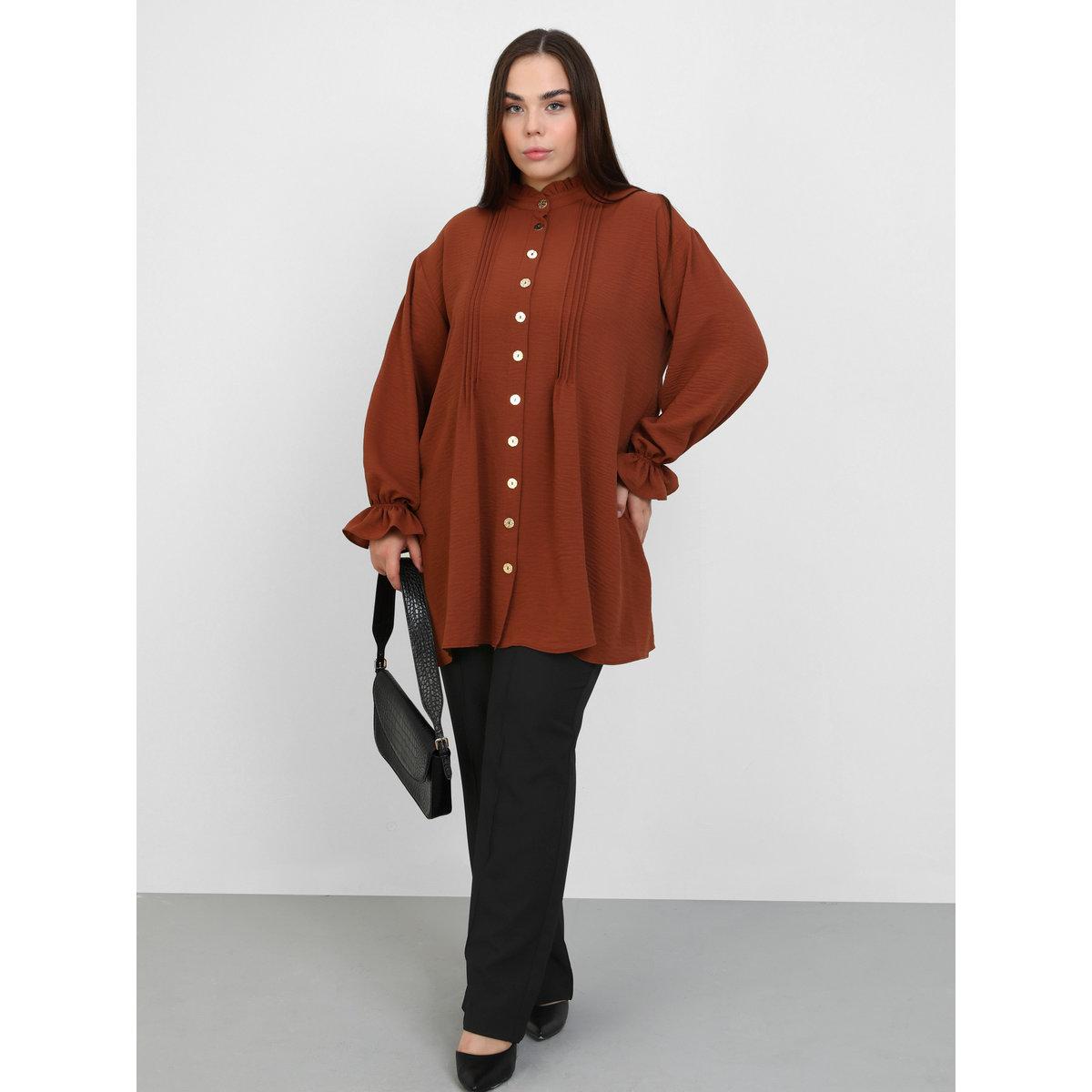 Modanisa X Styli Plus Brown Tunic Top with Pintuck Detail-women-clothing-shirtsandblouses-blouses-image-1