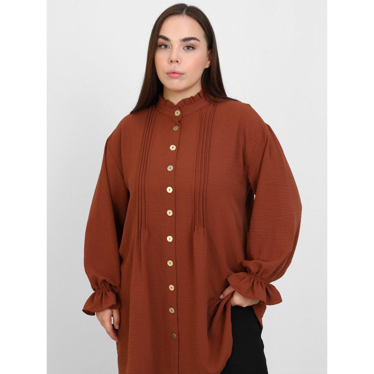 Modanisa X Styli Plus Brown Tunic Top with Pintuck Detail-women-clothing-shirtsandblouses-blouses-image-2