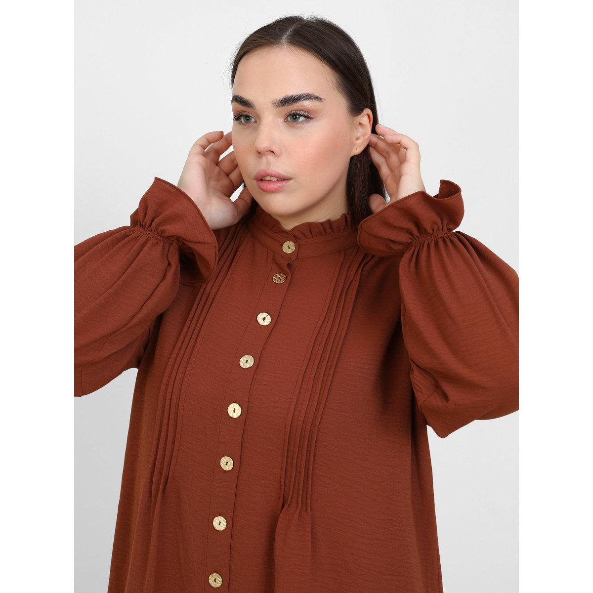 Modanisa X Styli Plus Brown Tunic Top with Pintuck Detail-women-clothing-shirtsandblouses-blouses-image-3