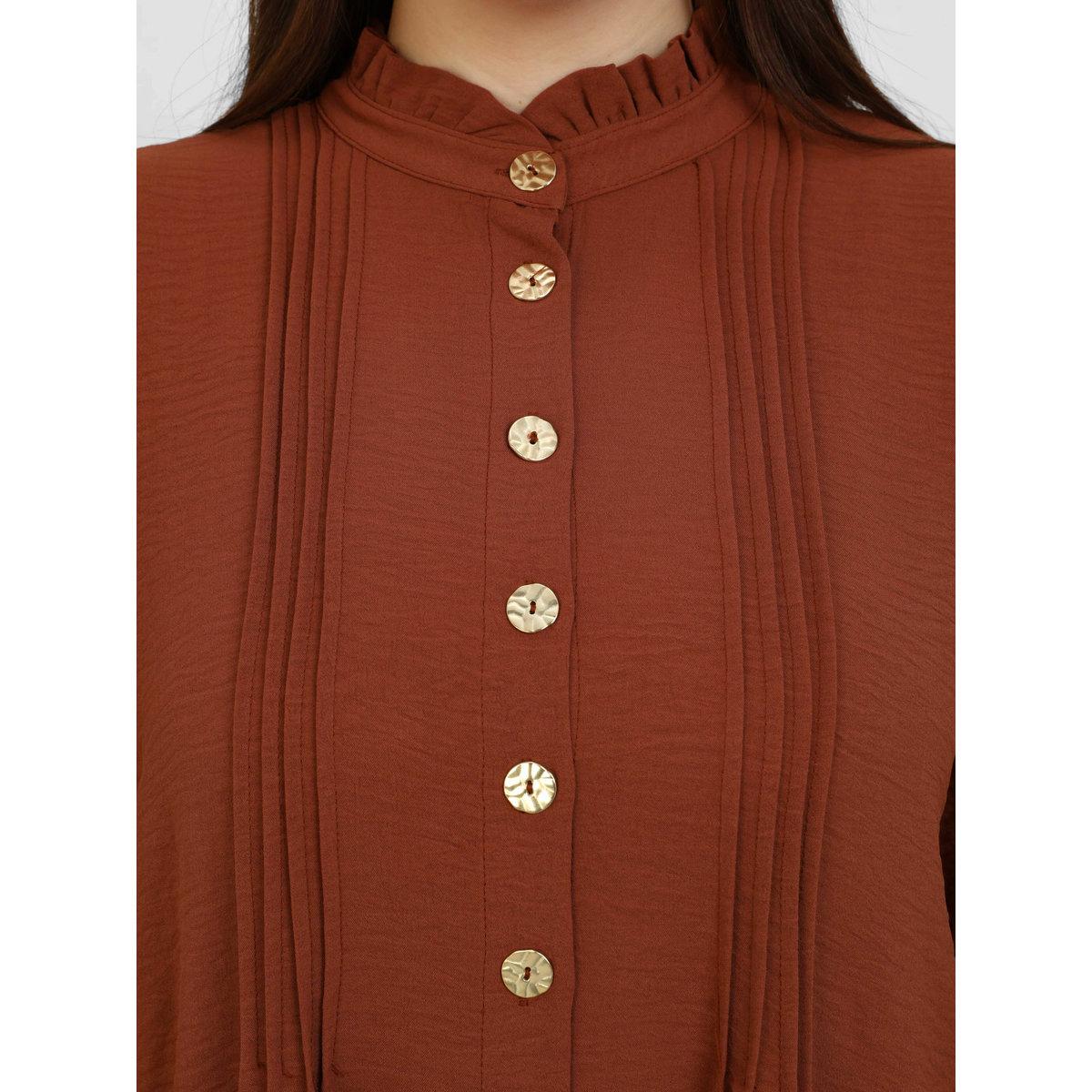 Modanisa X Styli Plus Brown Tunic Top with Pintuck Detail-women-clothing-shirtsandblouses-blouses-image-4