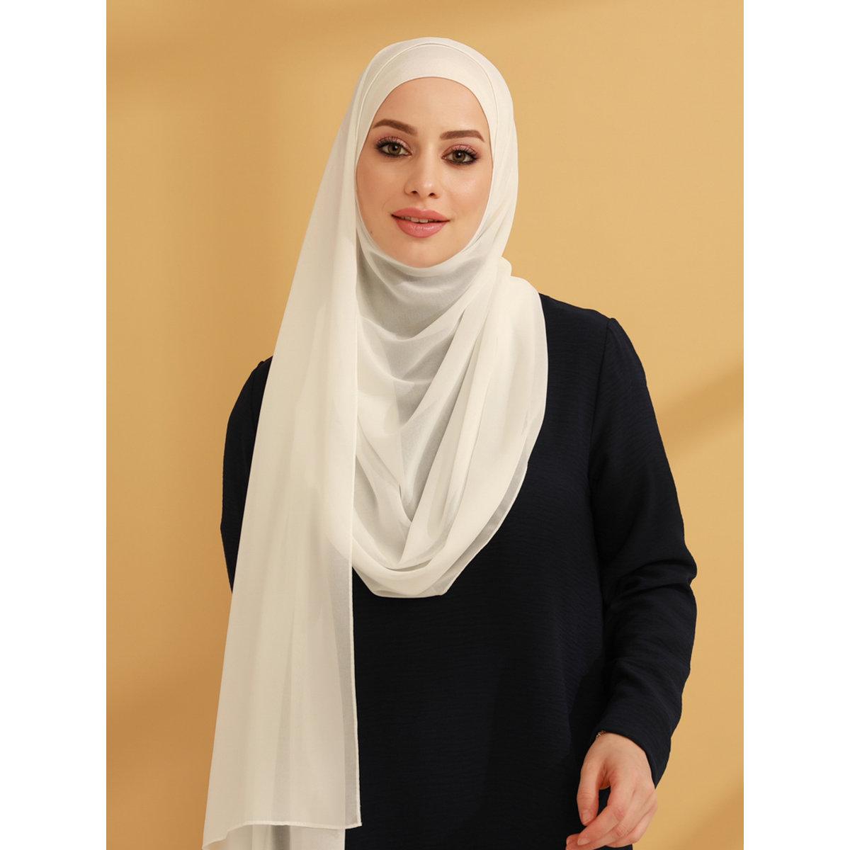 Modanisa X Styli Off White Plain Scarf-women-arabicclothing-headscarf-hijab-image-1
