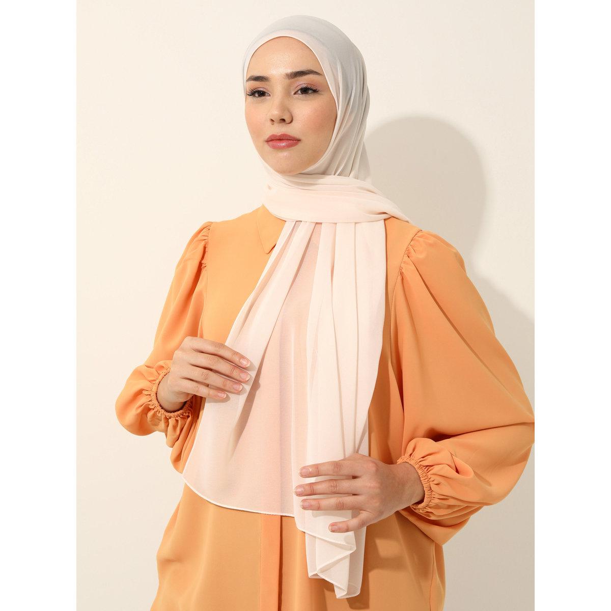 Modanisa X Styli Cream Plain Chiffon Shawl-women-arabicclothing-headscarf-hijab-image-1