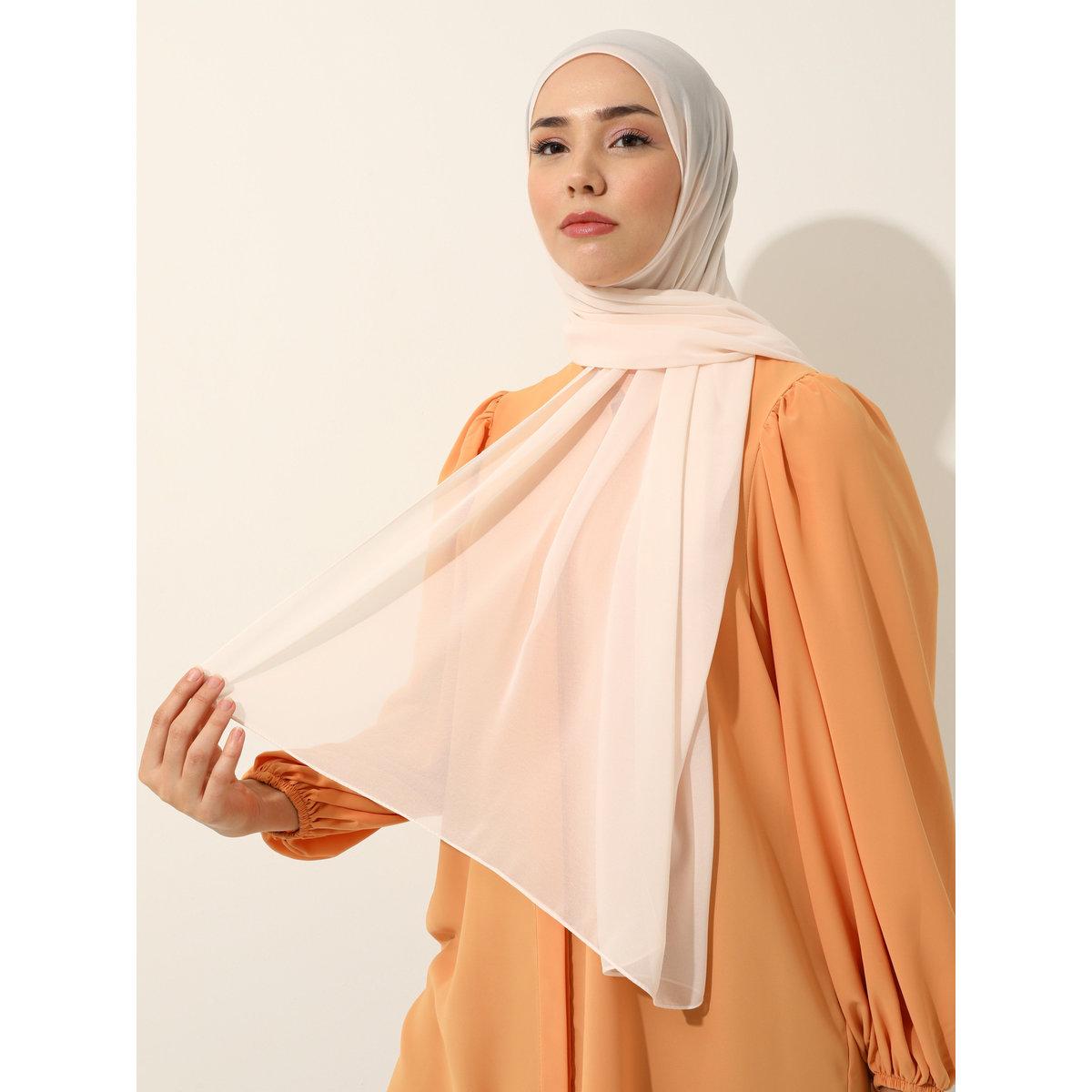 Modanisa X Styli Cream Plain Chiffon Shawl-women-arabicclothing-headscarf-hijab-image-2