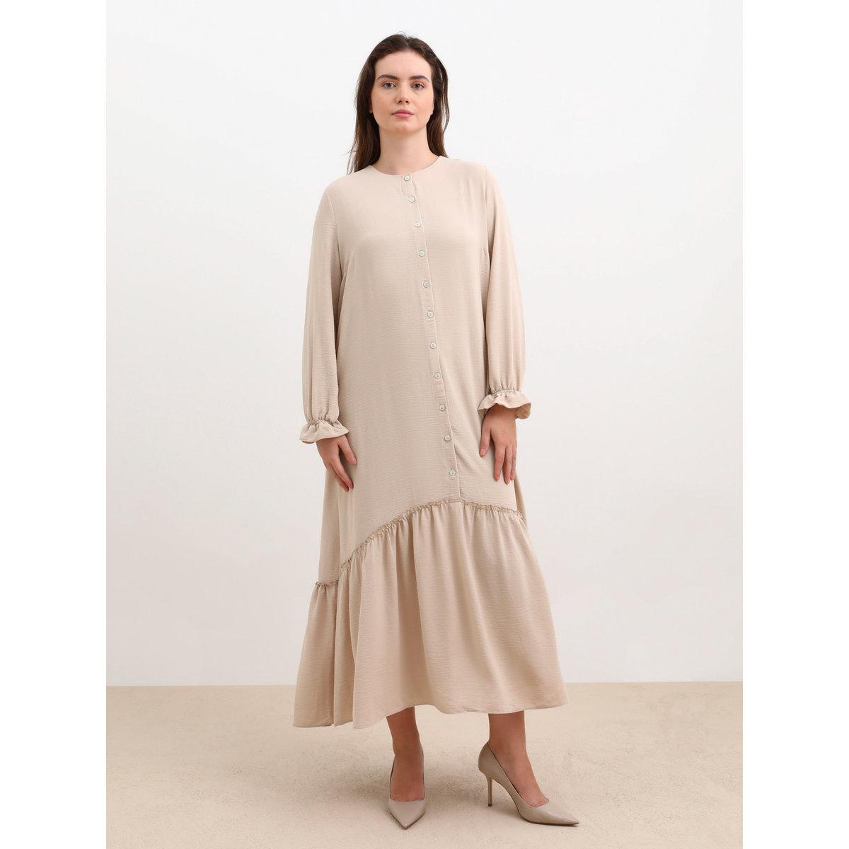 Modanisa X Styli Plus Brown Maxi Dress with Drop Waist-women-clothing-dresses-image-1