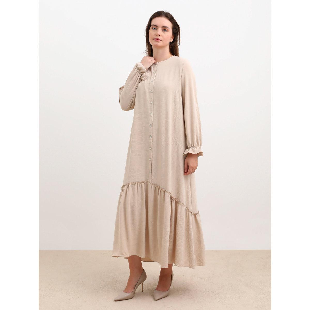 Modanisa X Styli Plus Brown Maxi Dress with Drop Waist-women-clothing-dresses-image-3