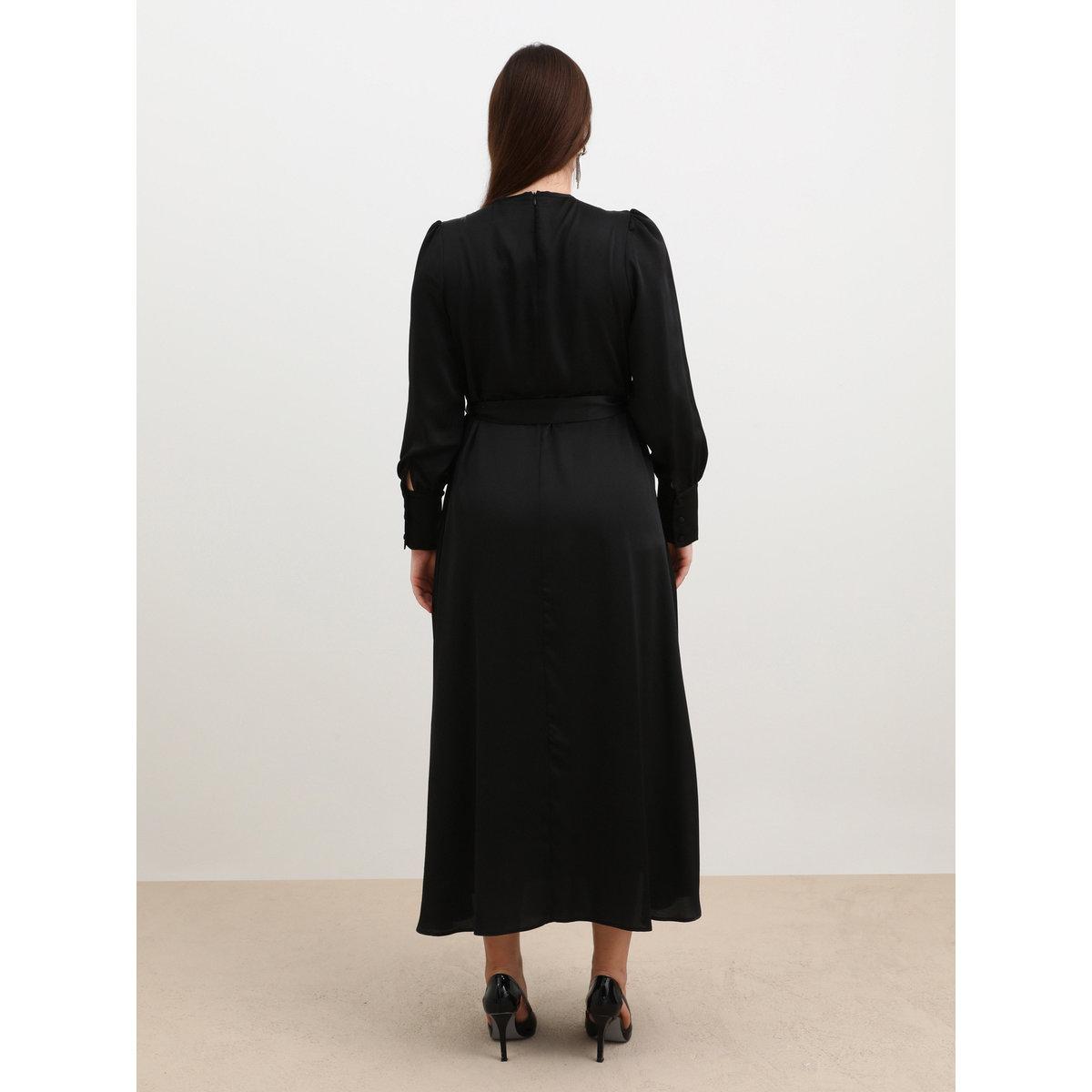 Modanisa X Styli Plus Black Maxi Dress with Self Tie-Belt-women-clothing-dresses-image-5