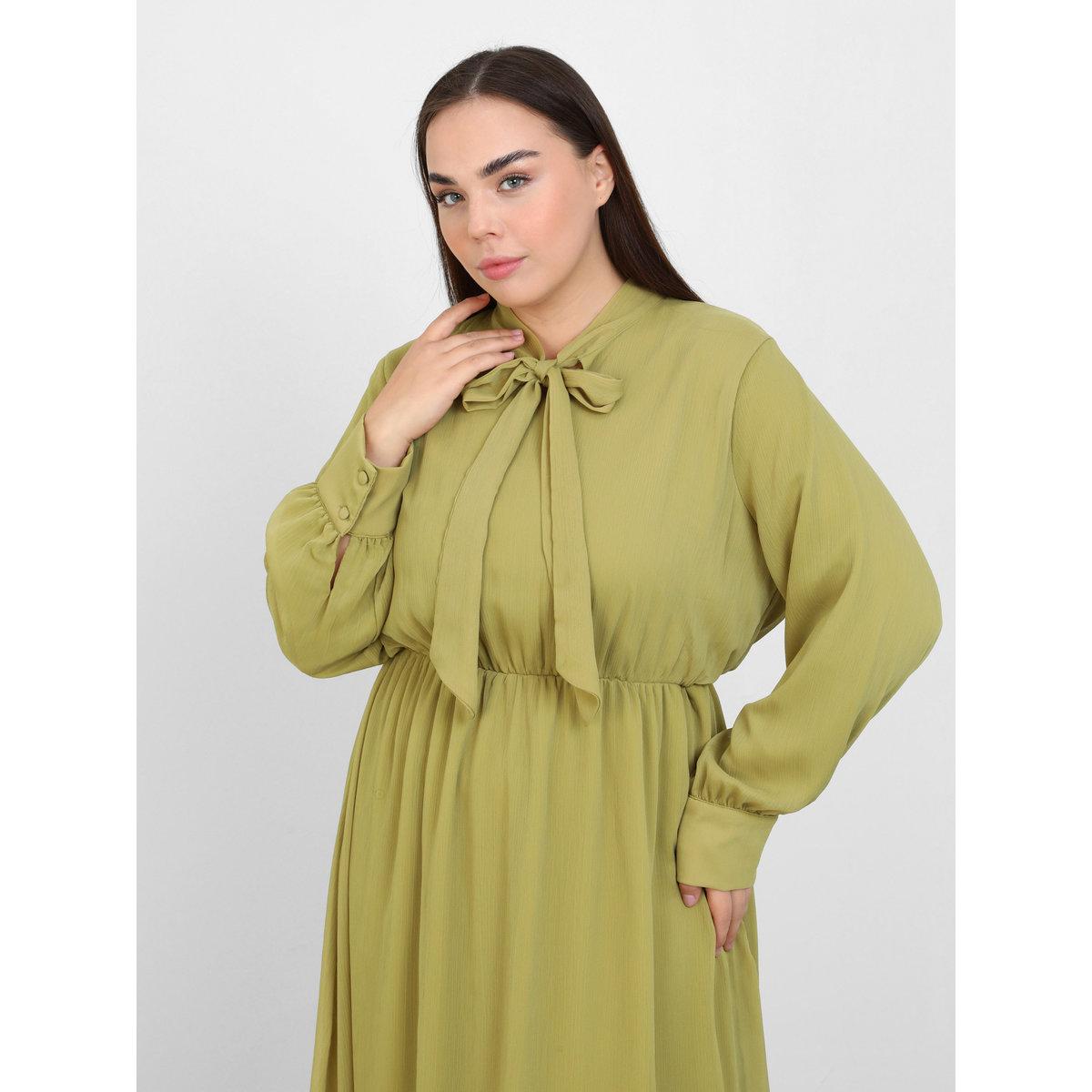 Modanisa X Styli Plus Olive Tie-Up Neck Maxi Dress-women-clothing-dresses-image-2