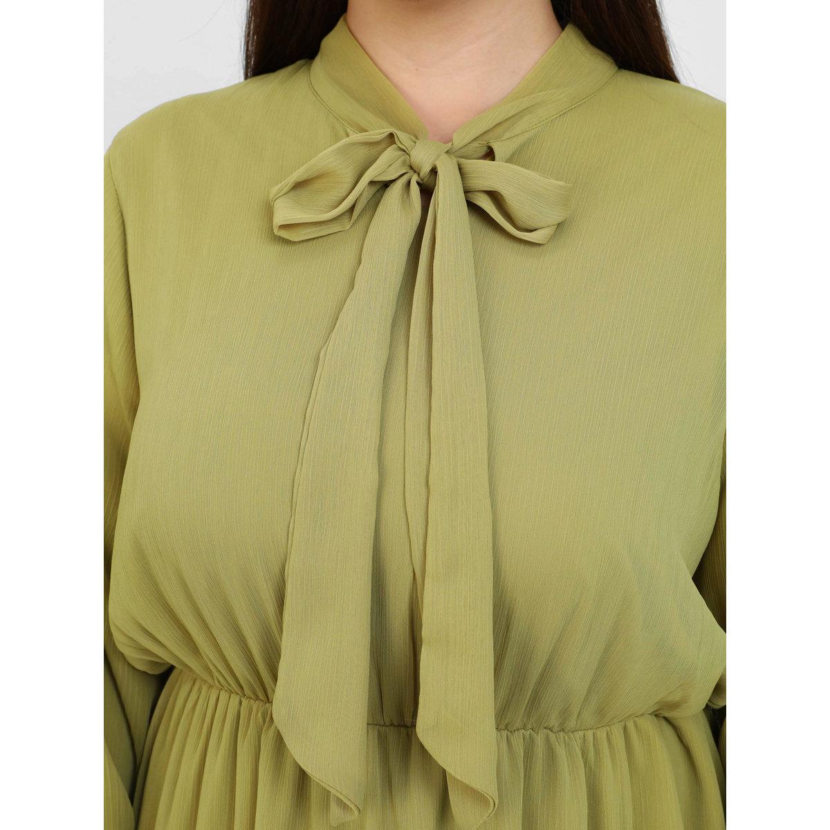Modanisa X Styli Plus Olive Tie-Up Neck Maxi Dress-women-clothing-dresses-image-4