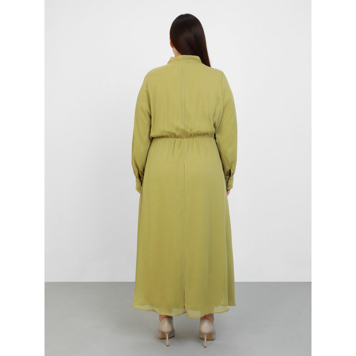 Modanisa X Styli Plus Olive Tie-Up Neck Maxi Dress-women-clothing-dresses-image-5
