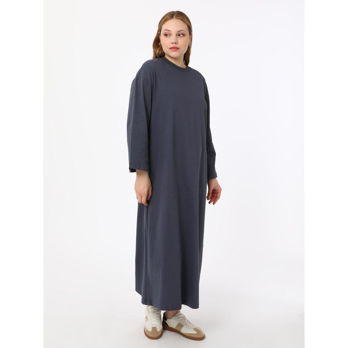 Modanisa X Styli Plus Grey T-Shirt Maxi Dress-women-clothing-dresses-image-2