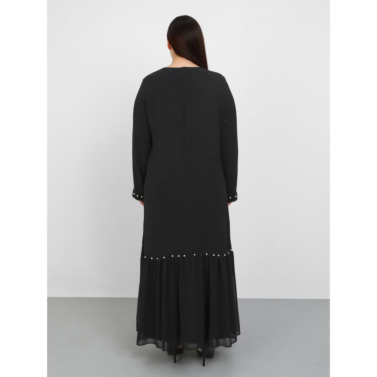 Modanisa X Styli Plus Black Maxi Dress with Faux Pearl Accent-women-clothing-dresses-image-2