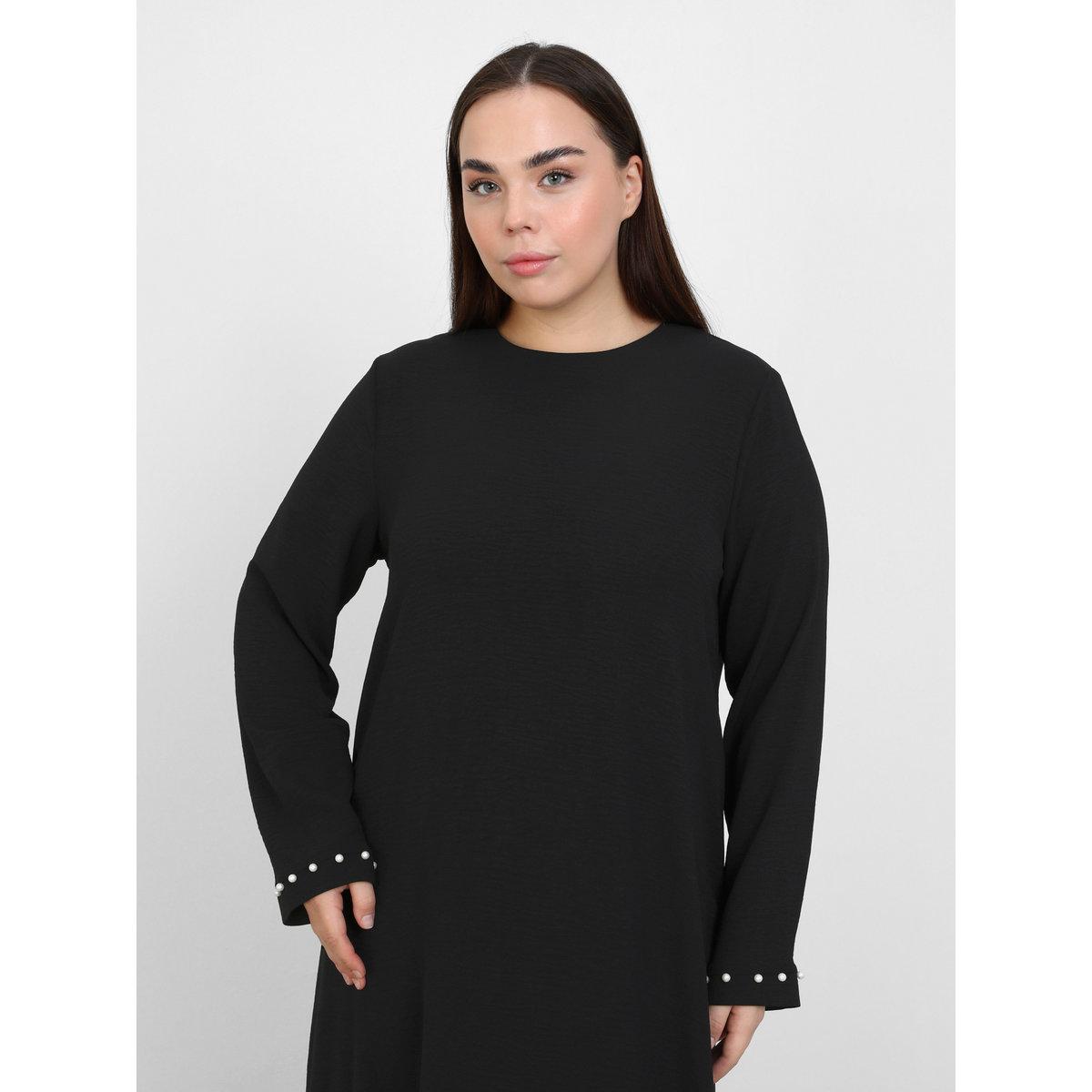 Modanisa X Styli Plus Black Maxi Dress with Faux Pearl Accent-women-clothing-dresses-image-3