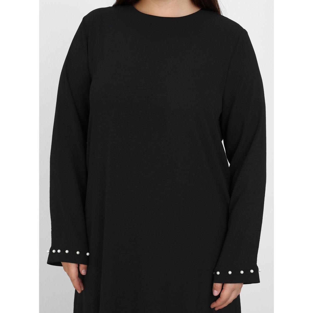 Modanisa X Styli Plus Black Maxi Dress with Faux Pearl Accent-women-clothing-dresses-image-4