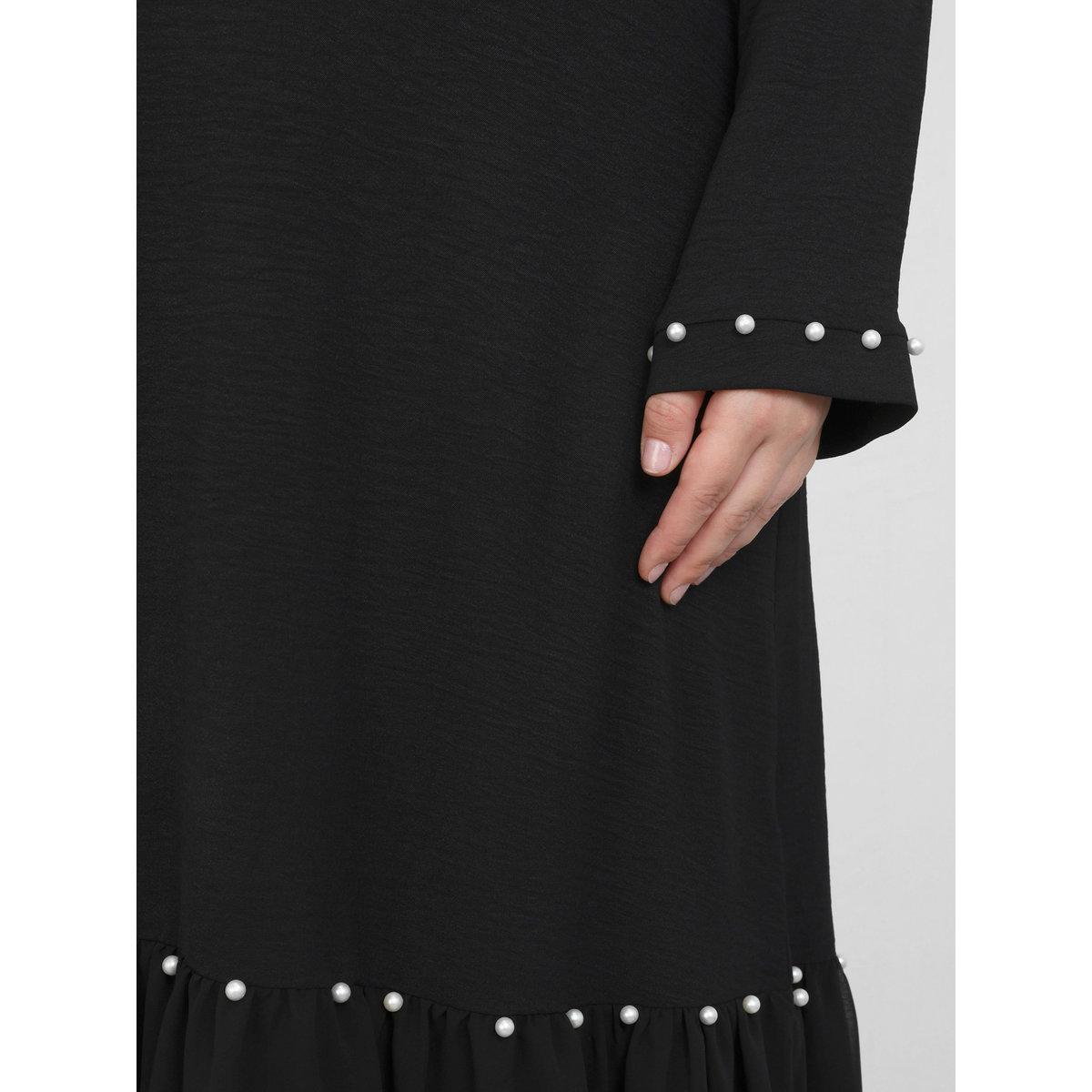 Modanisa X Styli Plus Black Maxi Dress with Faux Pearl Accent-women-clothing-dresses-image-5