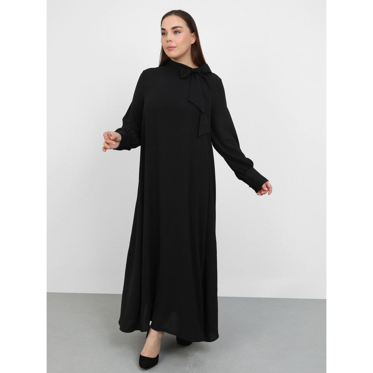 فستان طويل بمقاس كبير بتفاصيل ياقة بأربطة-women-clothing-dresses-image-1