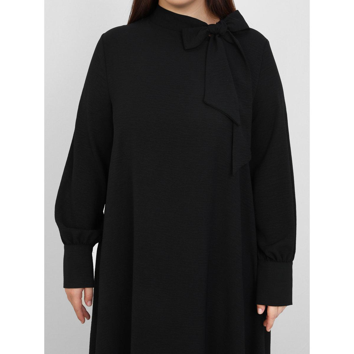 Modanisa X Styli Plus Black Maxi Dress with Tie-Up Neck-women-clothing-dresses-image-2