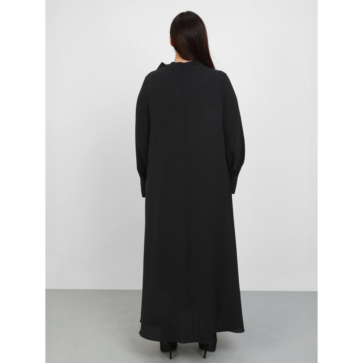 Modanisa X Styli Plus Black Maxi Dress with Tie-Up Neck-women-clothing-dresses-image-5
