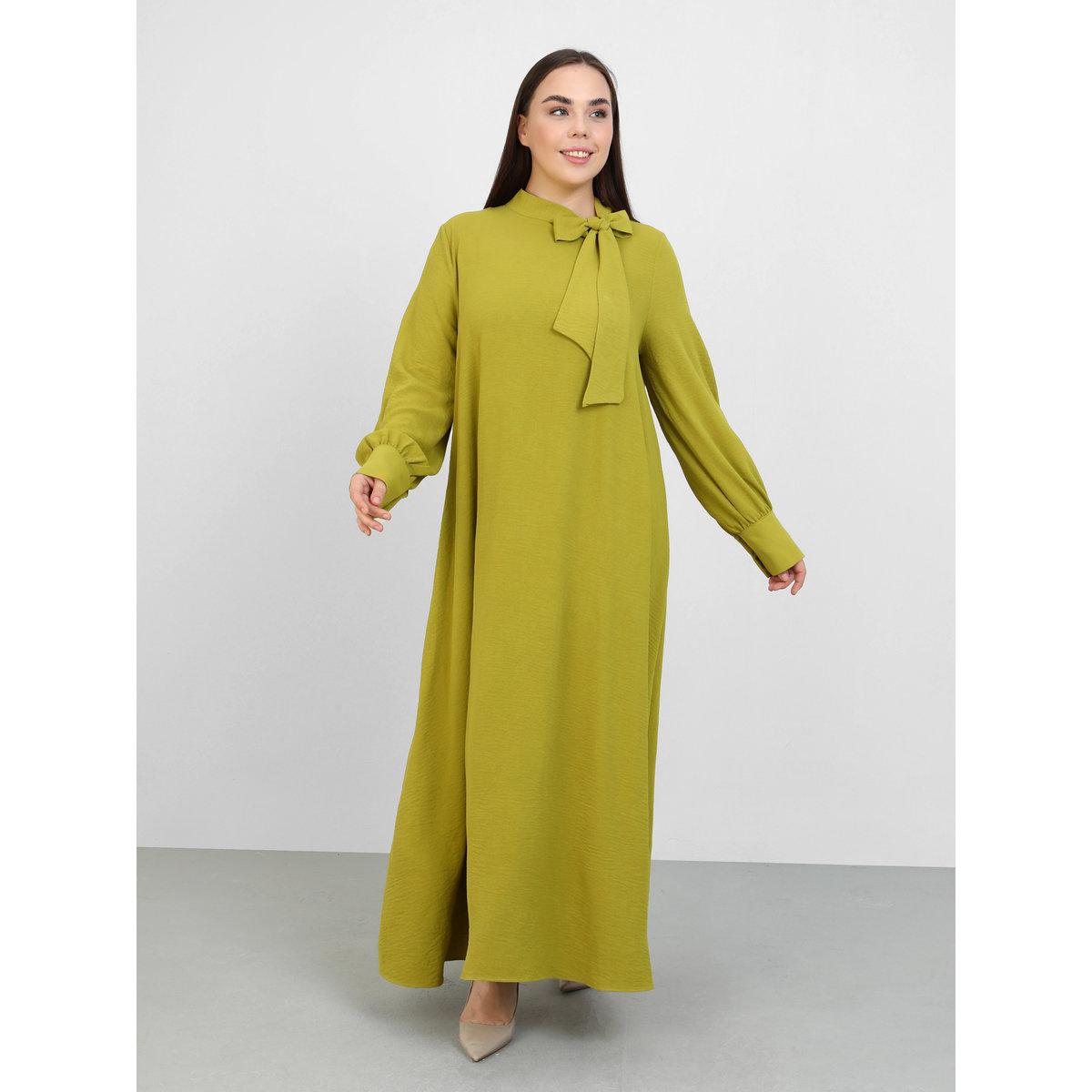 Modanisa X Styli Plus Green Maxi Dress with Tie-Up Neck-women-clothing-dresses-image-1