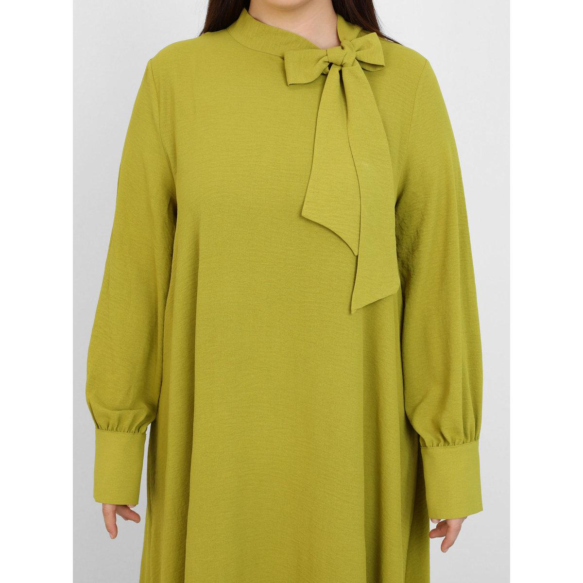 Modanisa X Styli Plus Green Maxi Dress with Tie-Up Neck-women-clothing-dresses-image-2