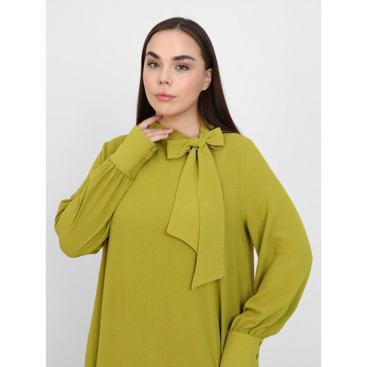 Modanisa X Styli Plus Green Maxi Dress with Tie-Up Neck-women-clothing-dresses-image-3