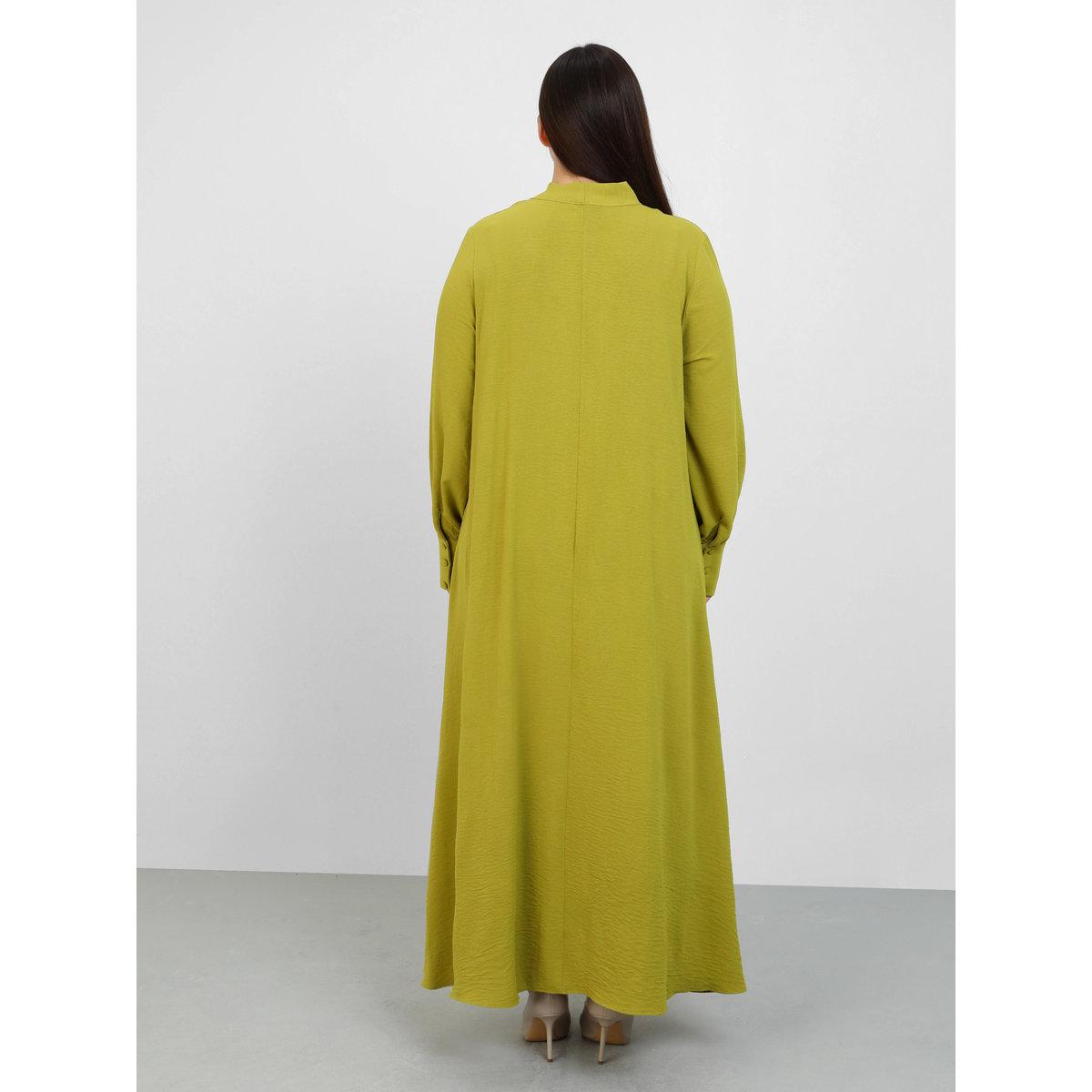 Modanisa X Styli Plus Green Maxi Dress with Tie-Up Neck-women-clothing-dresses-image-5