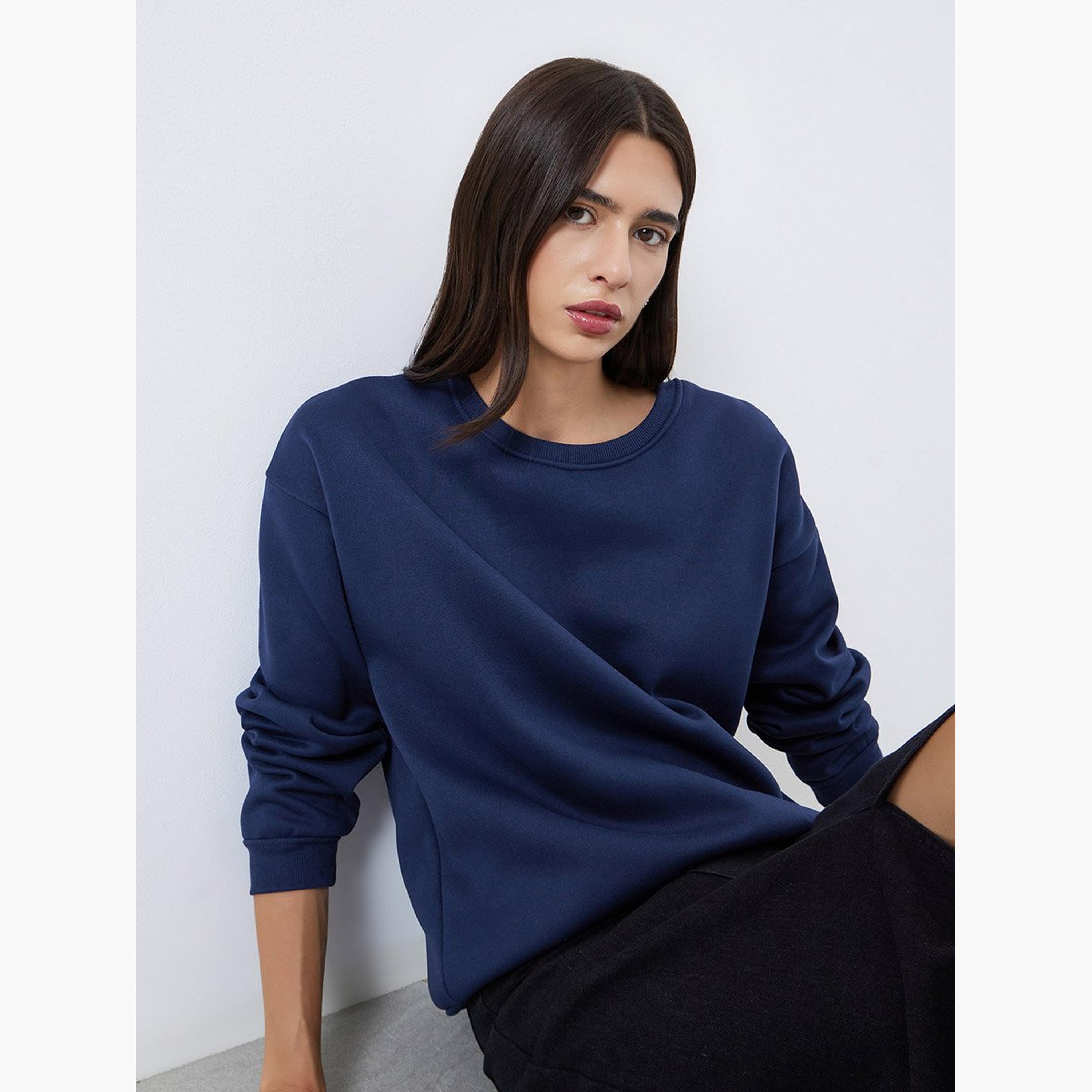 تيك تو - سويت شيرت أزرق داكن قصة عادية-women-clothing-hoodiesandsweatshirts-sweatshirts-image-2