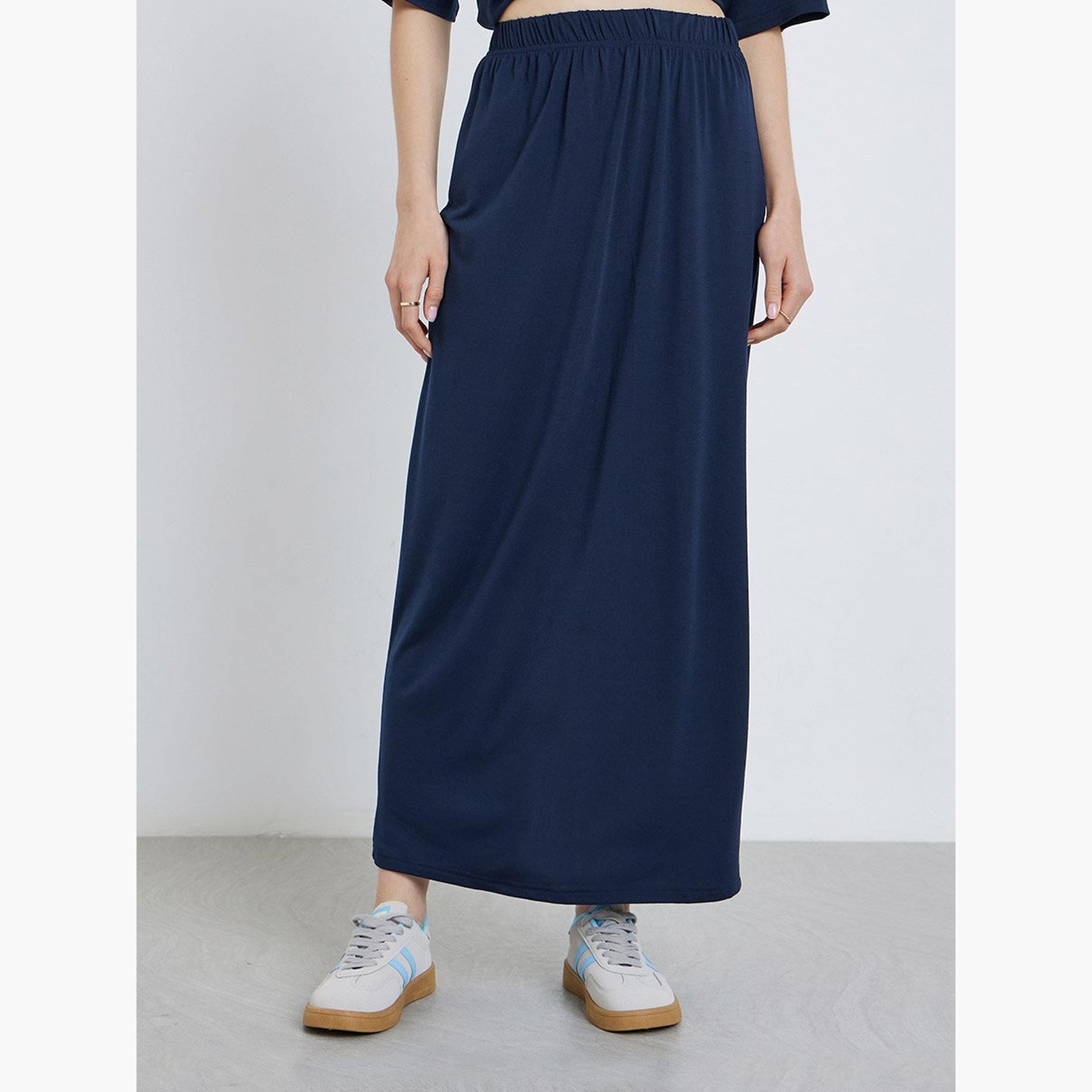 Take Two Women Dark Blue Boxy T-Shirt and Skirt Co-Ords-women-clothing-coordsets-image-5
