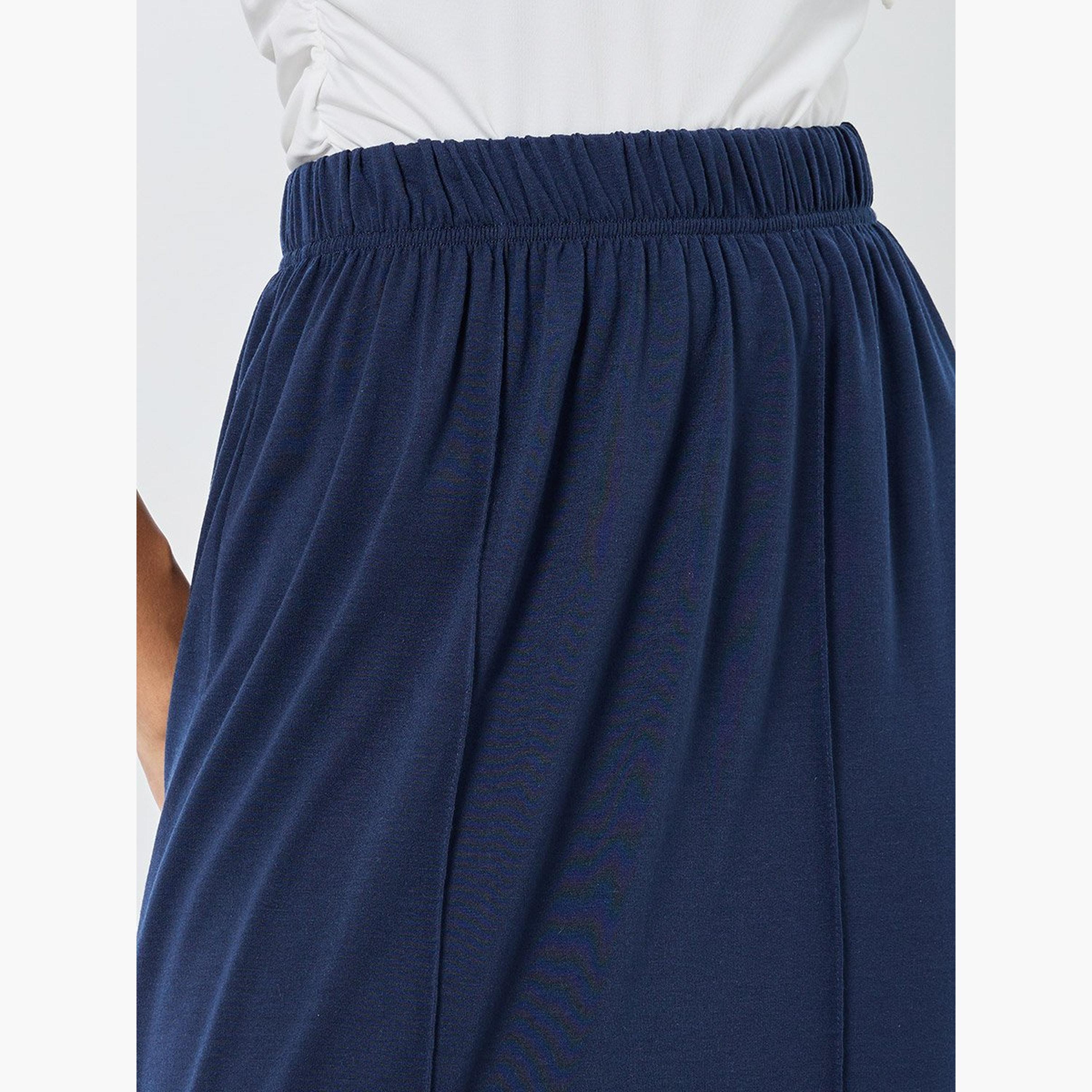 Styli Solid Elastic Waistband Midi Skirt with Side Slit-women-clothing-bottoms-skirts-image-3