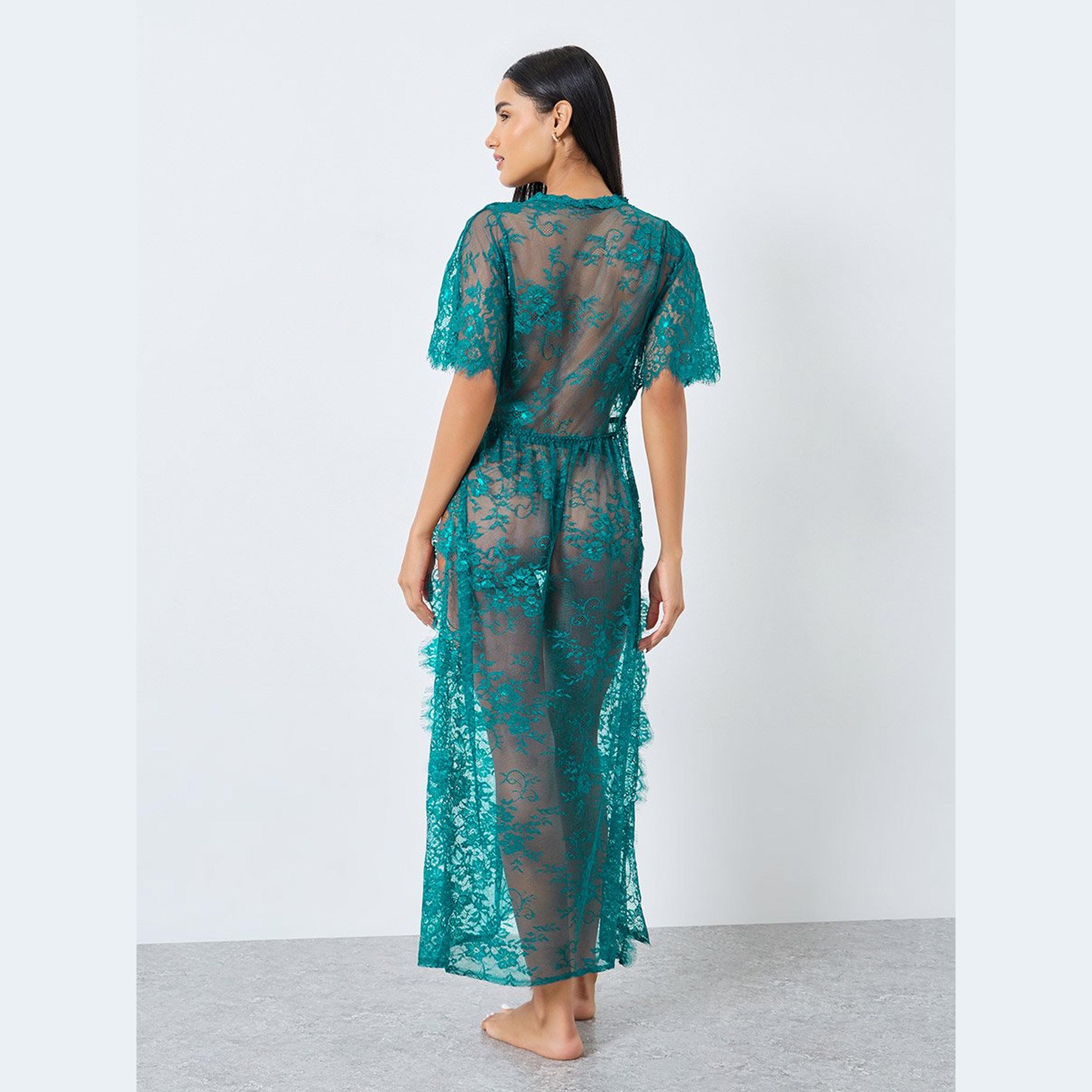 Styli Floral Pattern Lace Maxi Slip Dress with Thigh High Slit and Brief-women-clothing-lingerie-babydollsandbodysuits-image-6
