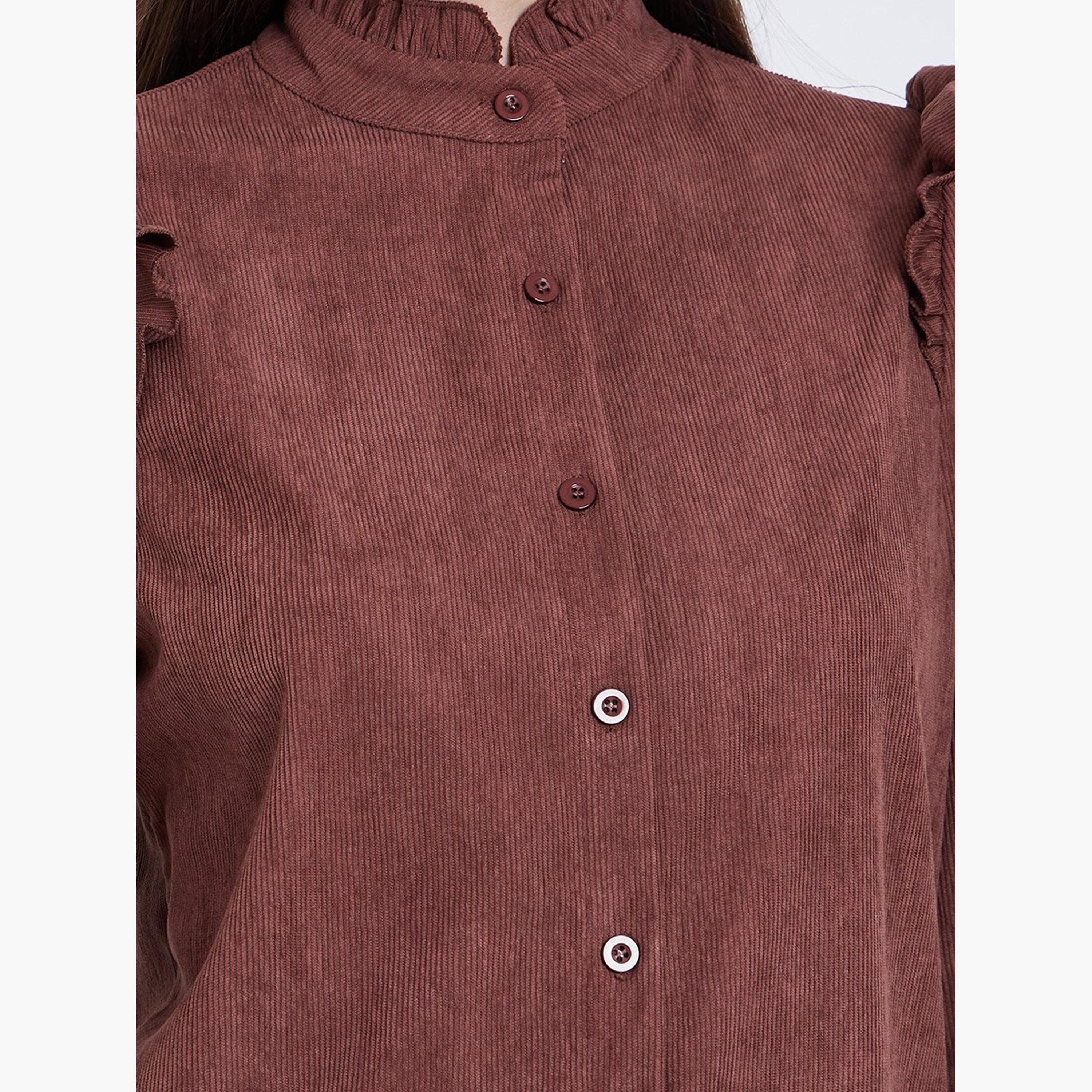 ستايلي - قميص قصّة مريحة منقوش بأزرار مع تفاصيل كشكشة-women-clothing-shirtsandblouses-shirts-image-4