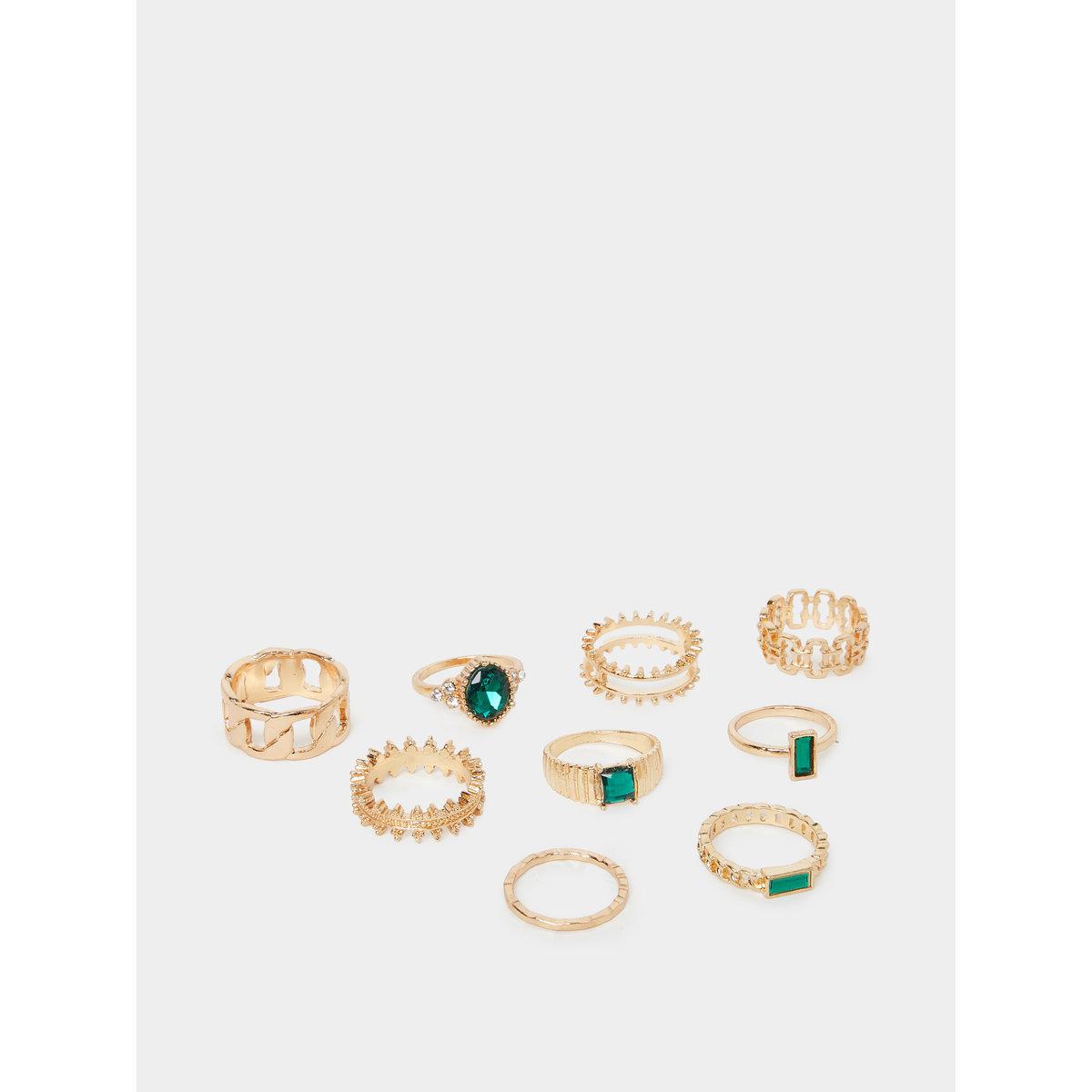 Styli Set of 9 - Textured Rings-women-watchesandjewellery-jewellery-rings-image-1