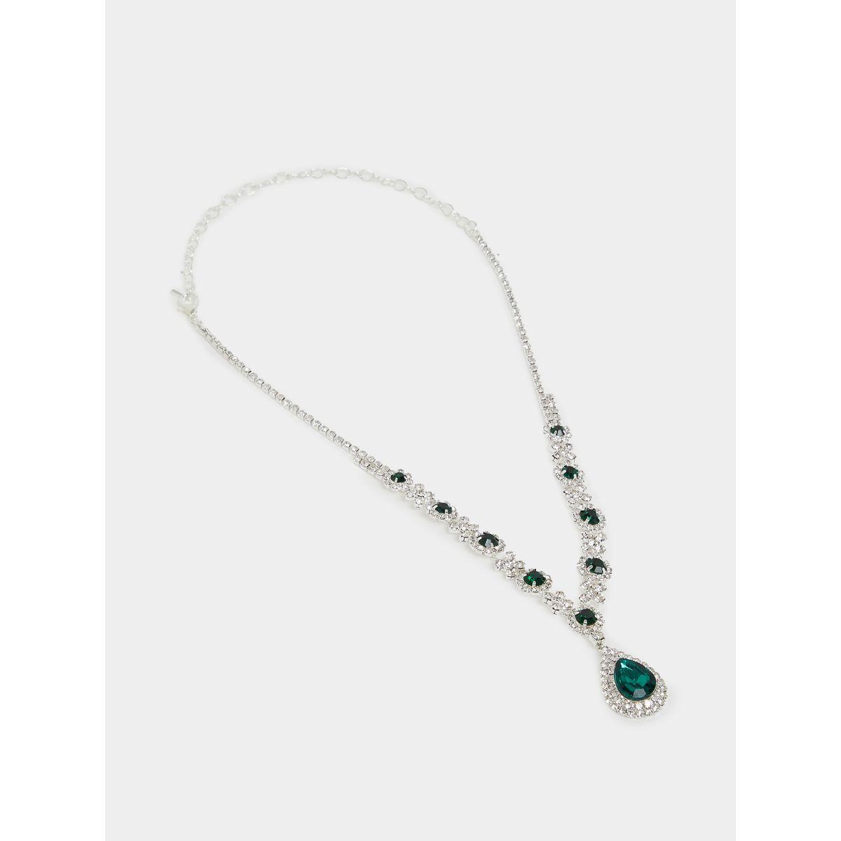Styli Emerald Green Crystal Y Necklace-women-watchesandjewellery-jewellery-necklacesandpendants-image-1