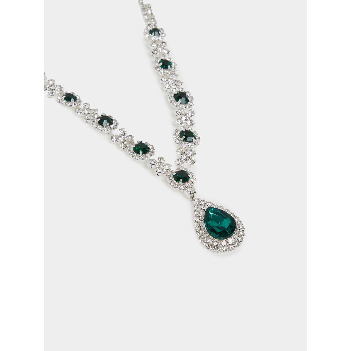 Styli Emerald Green Crystal Y Necklace-women-watchesandjewellery-jewellery-necklacesandpendants-image-2