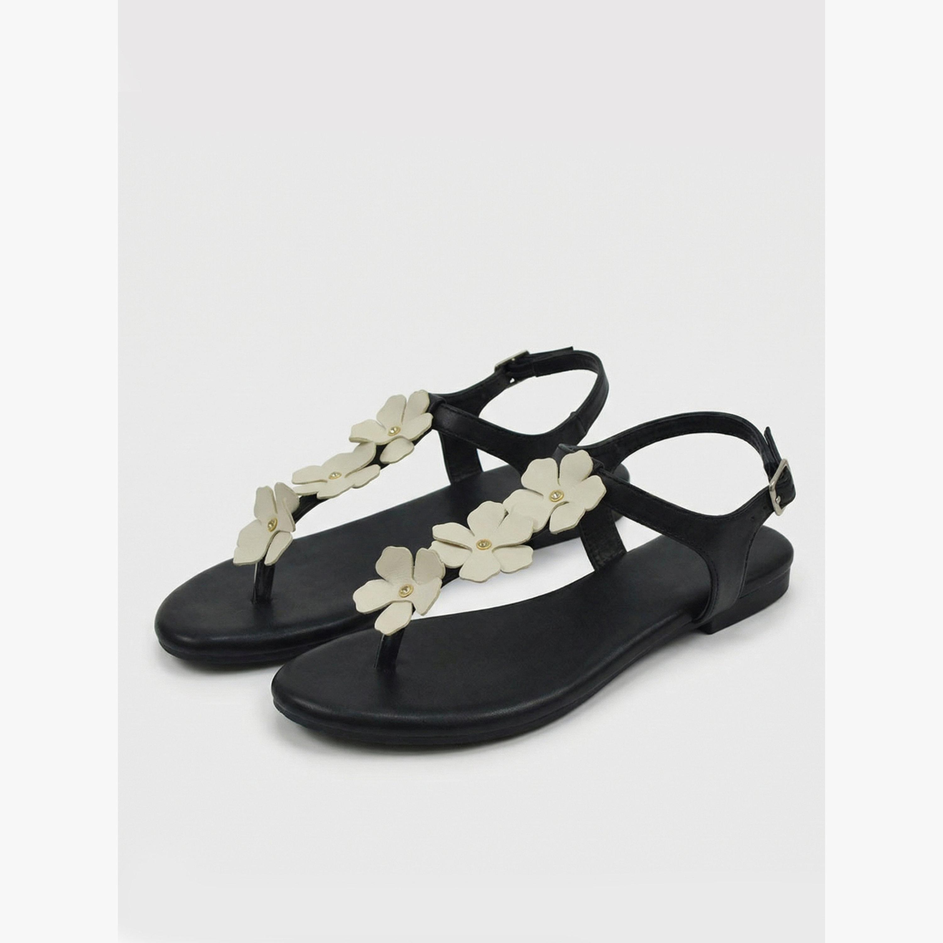 صندل فلات بتفاصيل زهور بارزة-women-shoes-sandals-flats-image-1