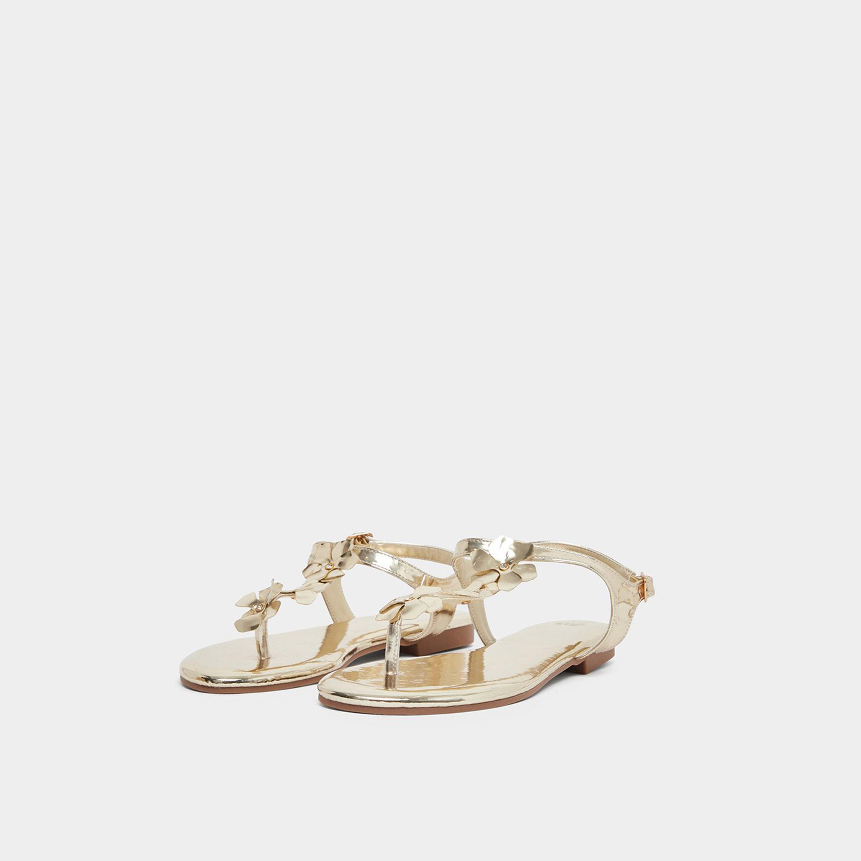 ستايلي - صندل مسطح بتفاصيل زهرة ذهبية-women-shoes-sandals-flats-image-1