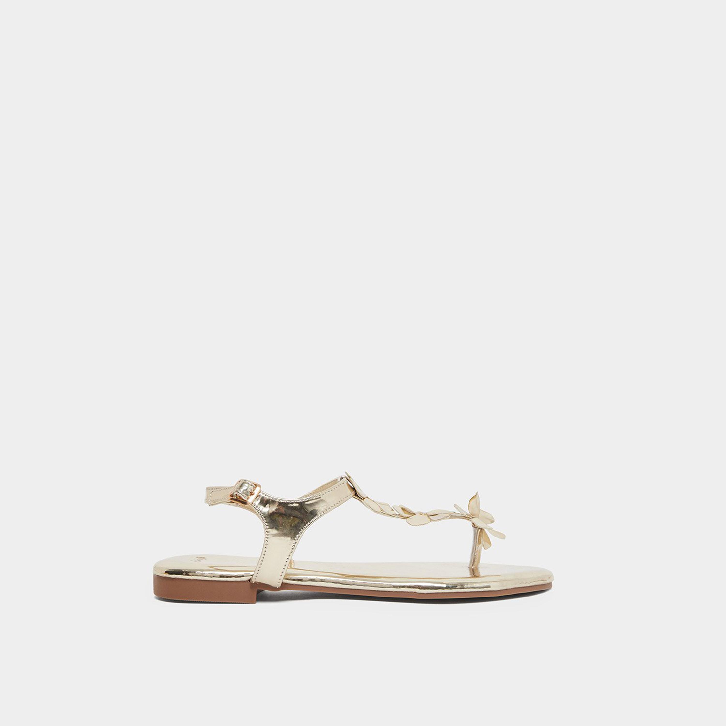 ستايلي - صندل مسطح بتفاصيل زهرة ذهبية-women-shoes-sandals-flats-image-3