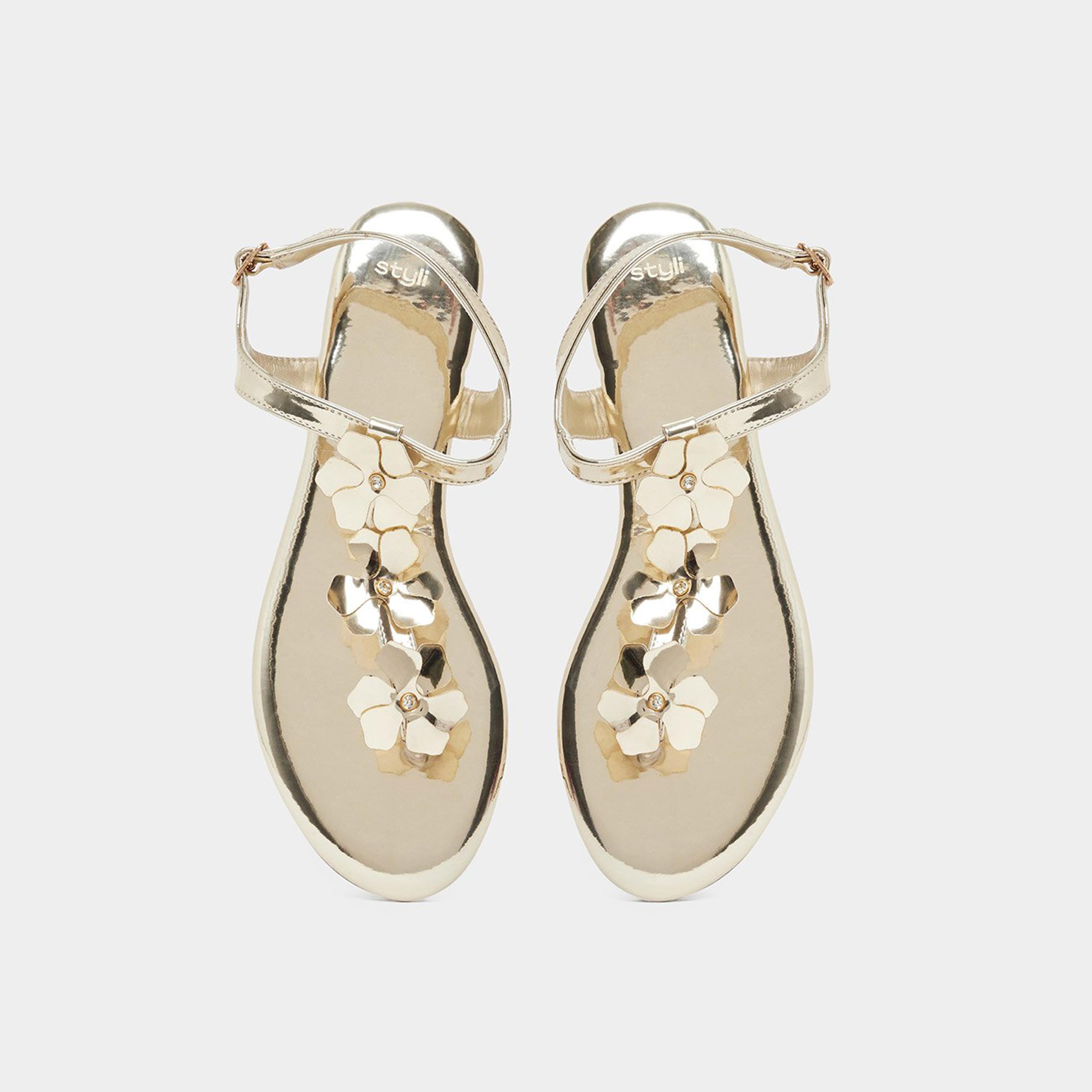 ستايلي - صندل مسطح بتفاصيل زهرة ذهبية-women-shoes-sandals-flats-image-6